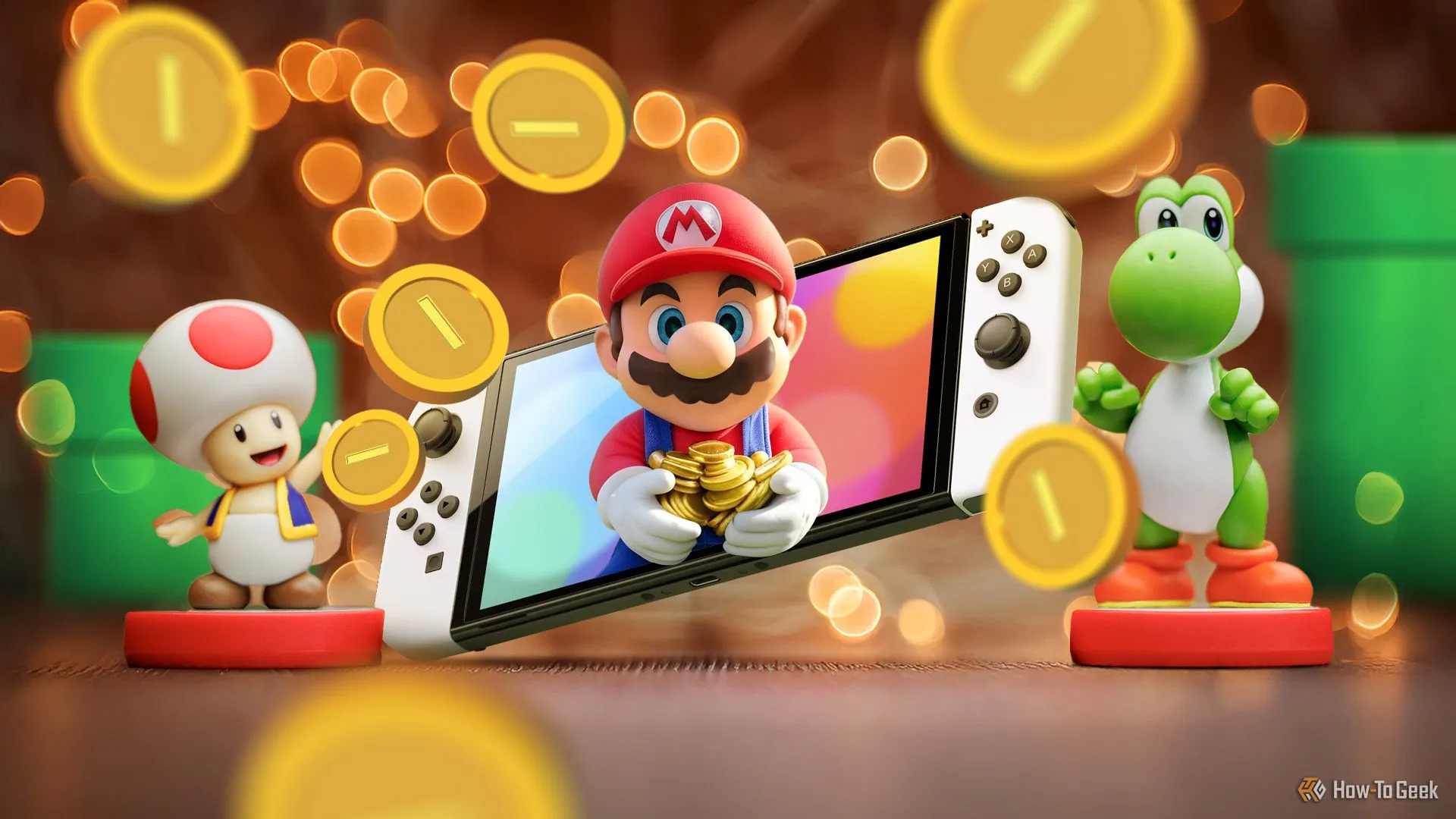 Nintendo Switch với hình ảnh Super Mario trên màn hình, tượng trưng cho giá trị trao đổi cao khi nâng cấp lên Switch 2