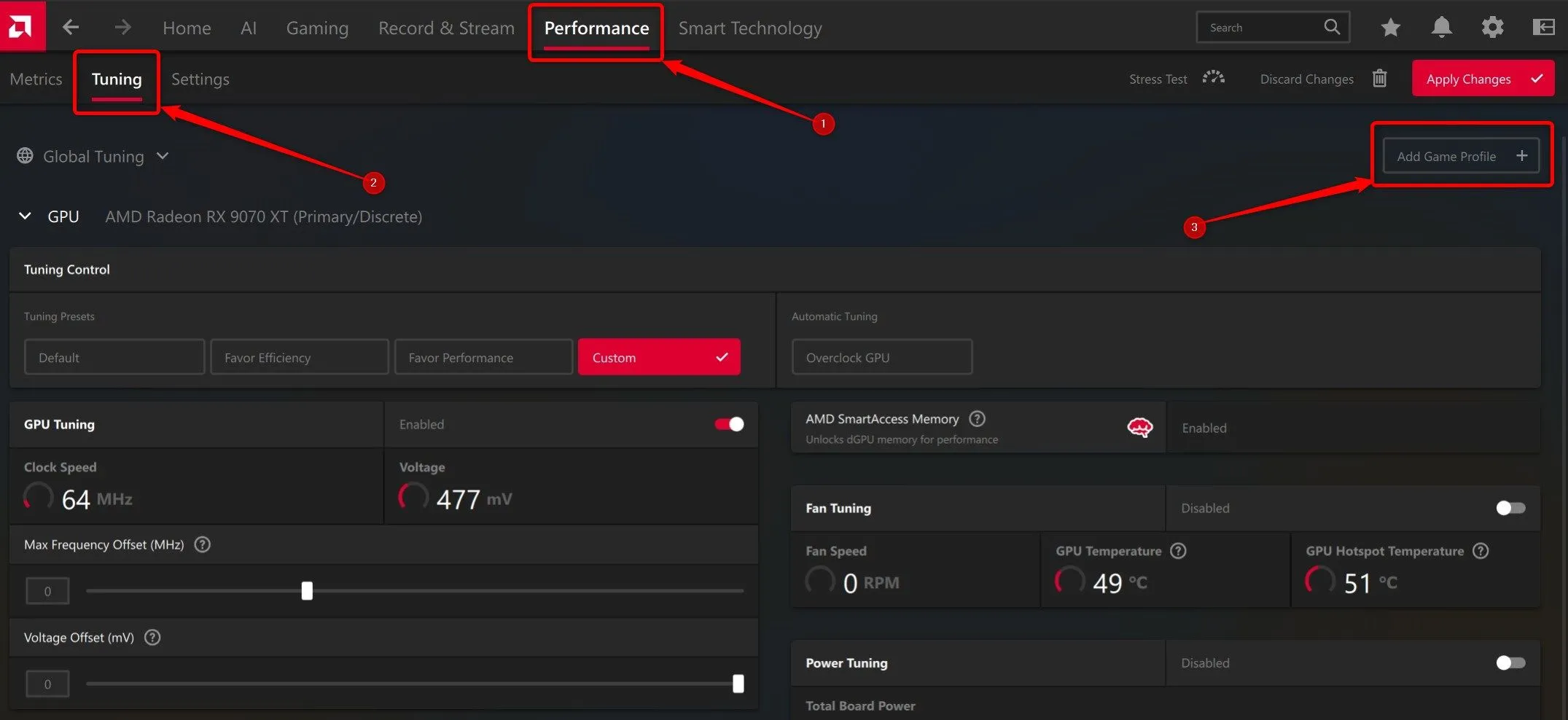 Nút &quot;Add Game Profile&quot; trong AMD Software để tạo hồ sơ undervolt tùy chỉnh cho từng game trên GPU AMD