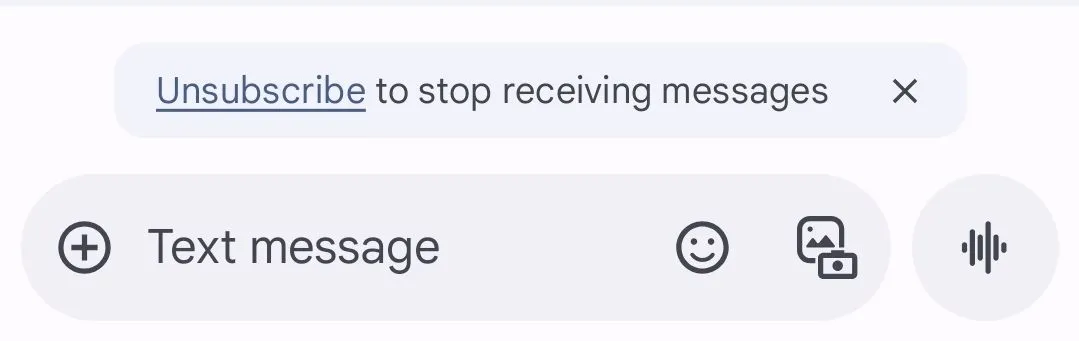 Nút "Hủy đăng ký" để chặn tin nhắn rác trong ứng dụng Google Messages