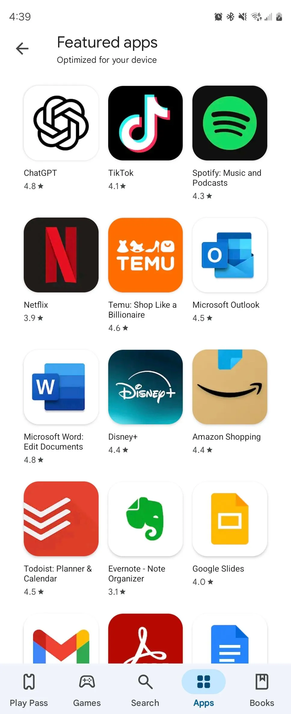 Phần &quot;Ứng dụng nổi bật&quot; trong Google Play Store, với danh sách các ứng dụng quen thuộc được tối ưu cho thiết bị.