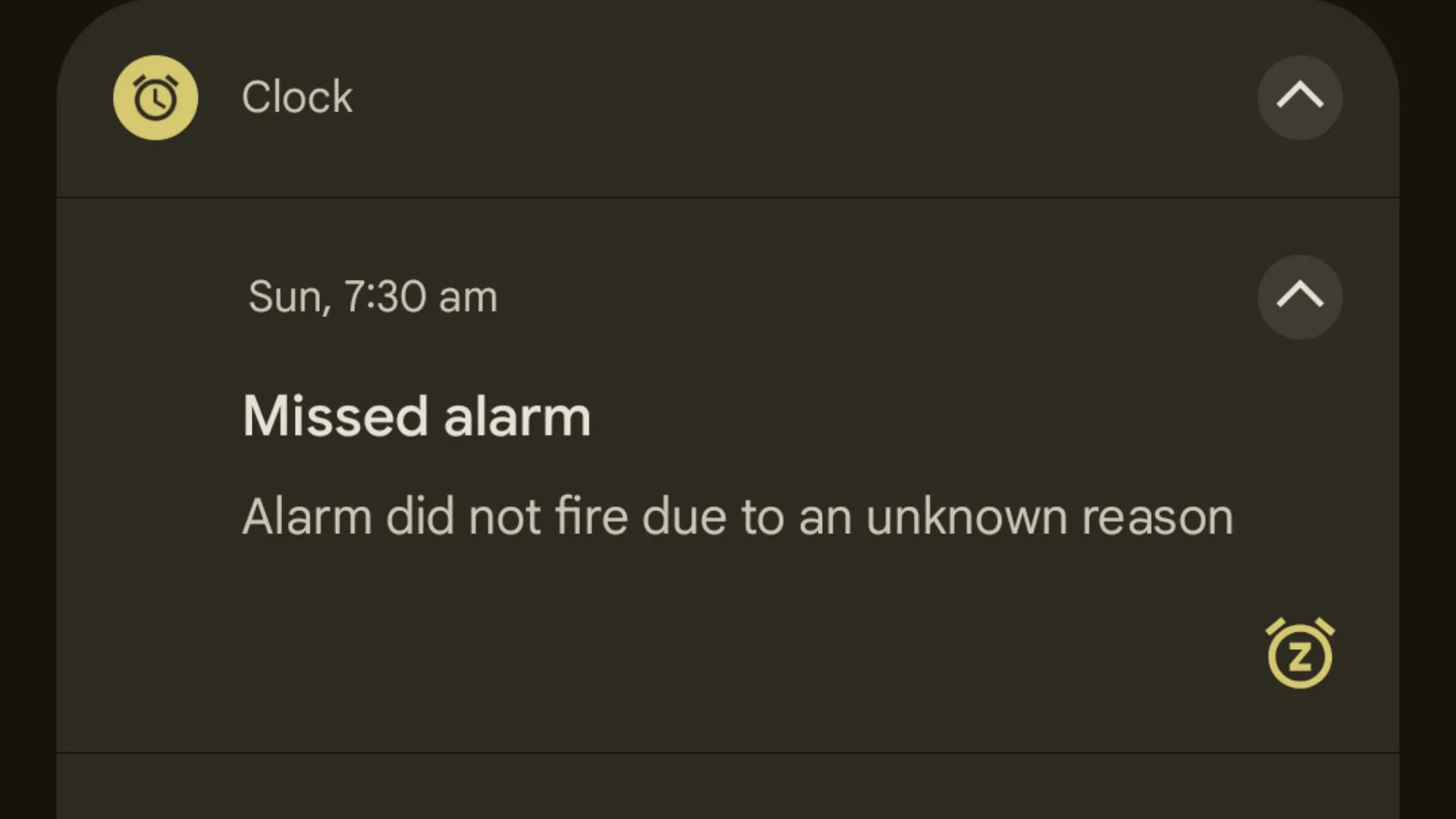 Pixel không đổ chuông báo thức, thông báo "Missed alarm" trên màn hình điện thoại Pixel