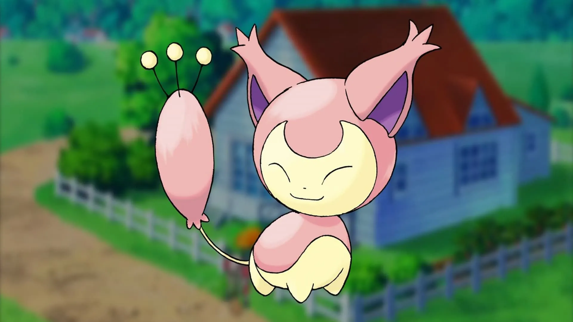 Pokémon Skitty với hình ảnh ngôi nhà, giống mèo thật và rất thích chơi đùa.