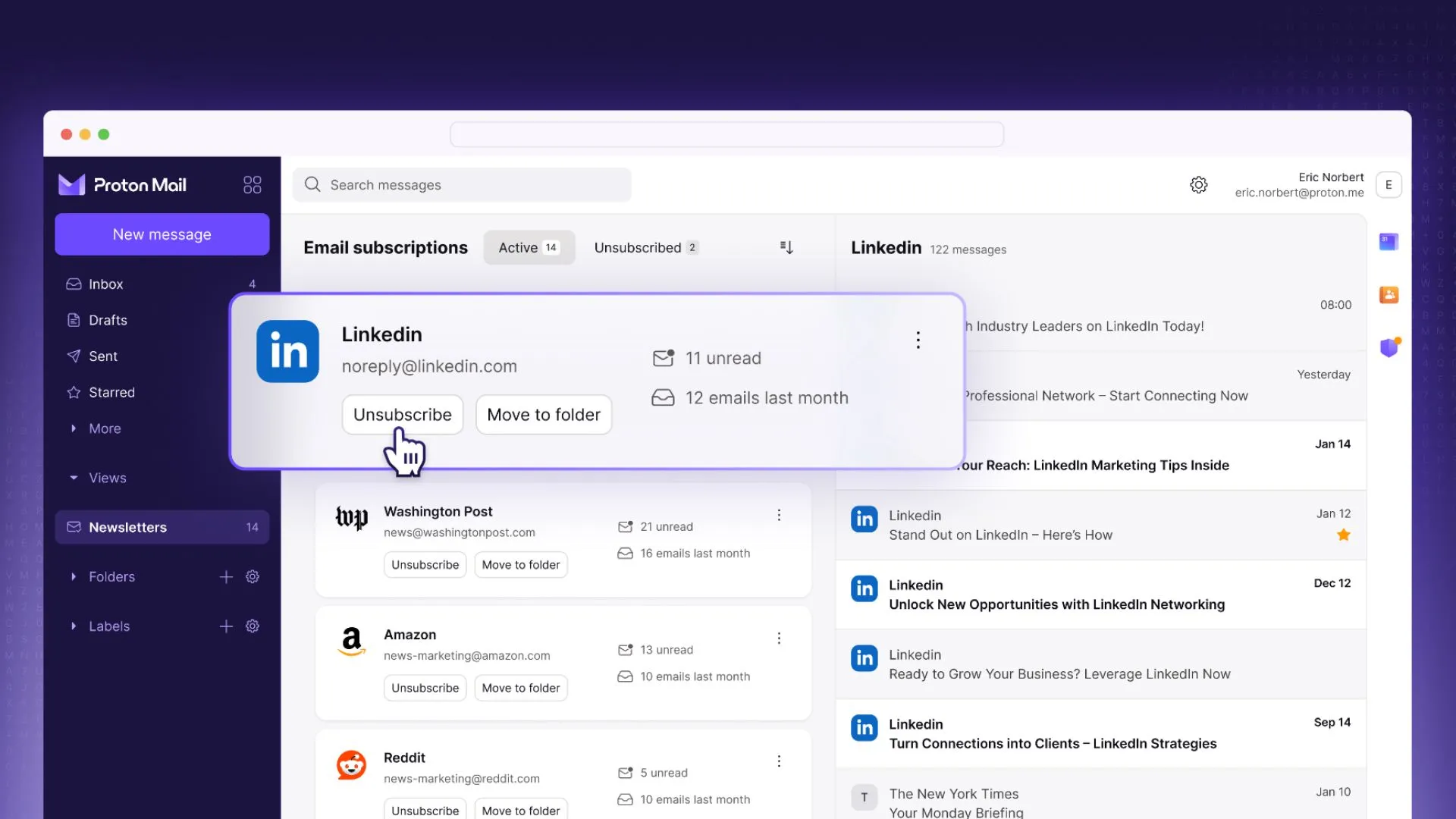 Proton Mail hiển thị chế độ xem Newsletter mới