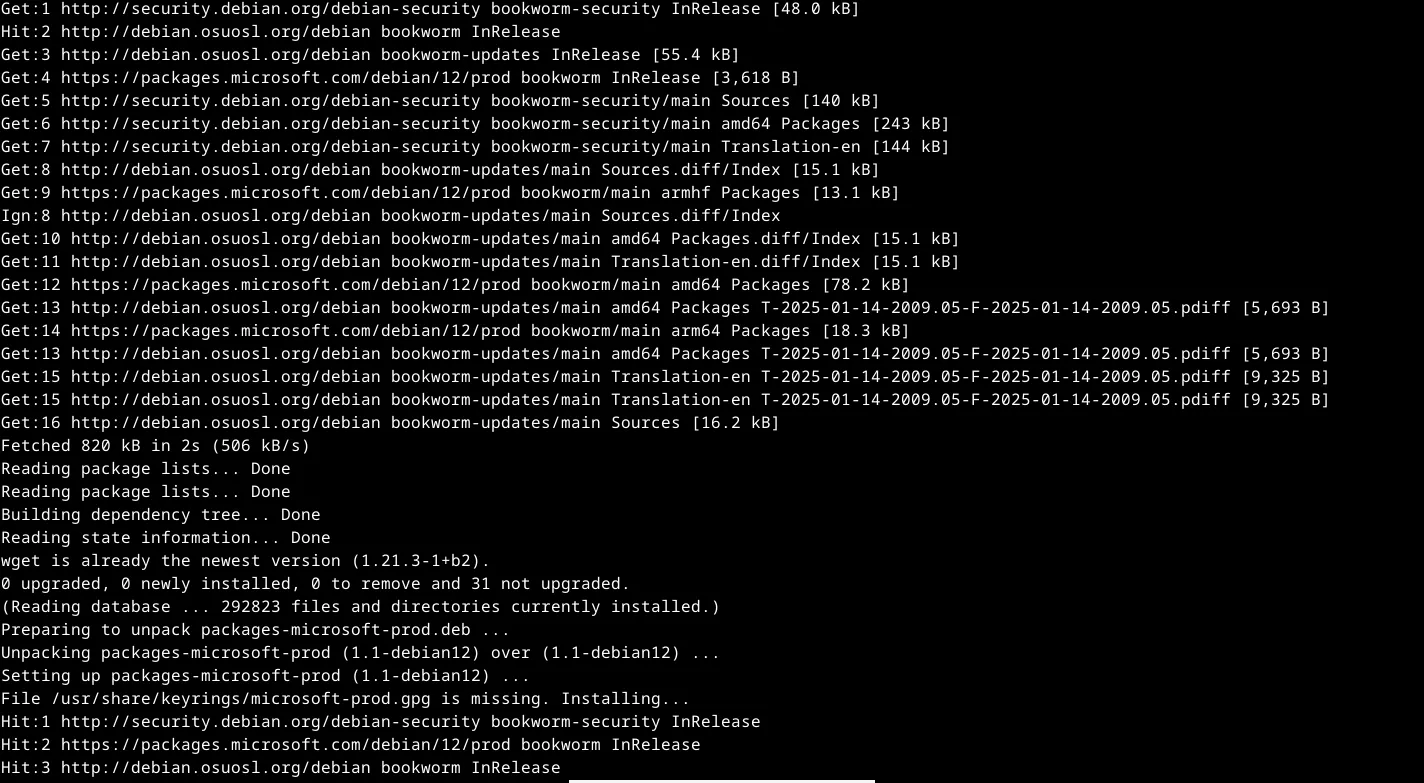 Quá trình cài đặt PowerShell trên hệ điều hành Debian Linux qua terminal