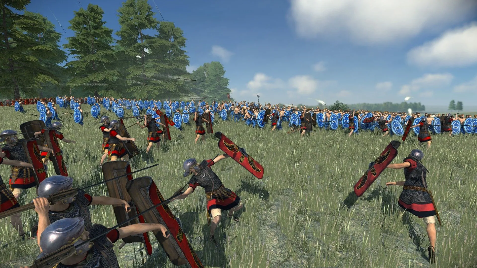 Quân đoàn La Mã đang giao chiến với quân đội khác trong game Total War Rome 2 (ảnh gốc hiển thị Rome 2, nhưng bài viết nói về Remastered), nhấn mạnh trận chiến quy mô lớn và sự hoành tráng.