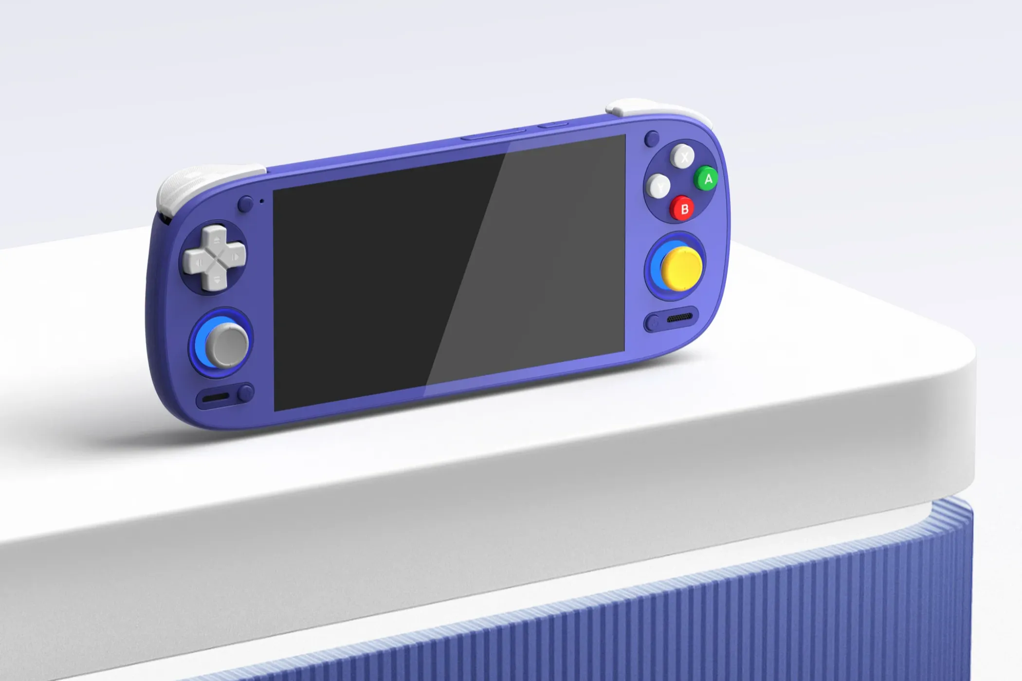 Retroid Pocket 5, một thiết bị chơi game Android cầm tay với tùy chọn màu sắc N64, thể hiện thiết kế nhỏ gọn và retro.