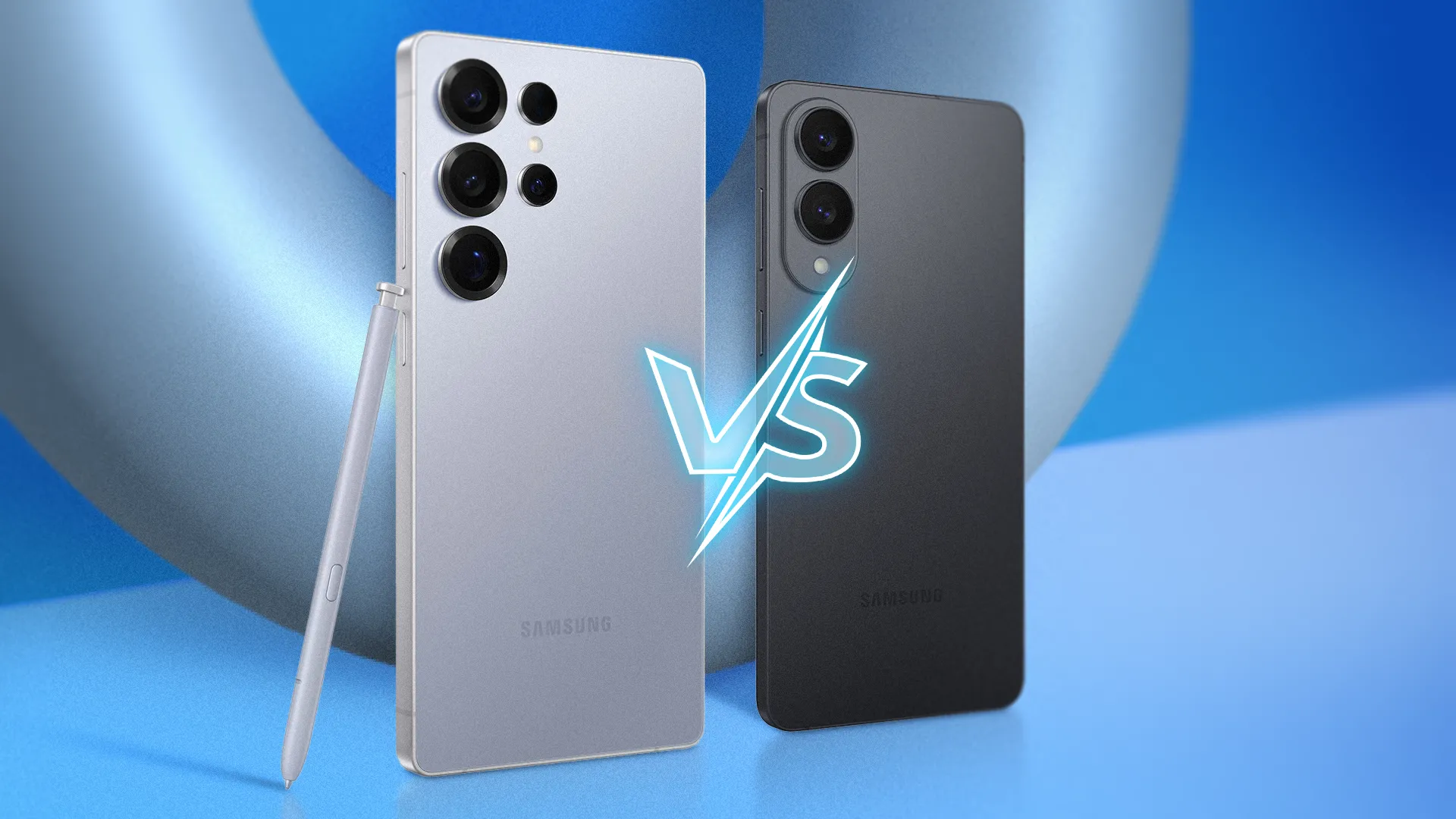 Samsung Galaxy S25 Ultra và Galaxy S25 Edge đặt cạnh nhau với ký hiệu &quot;VS&quot;, so sánh trực quan hai thiết bị.