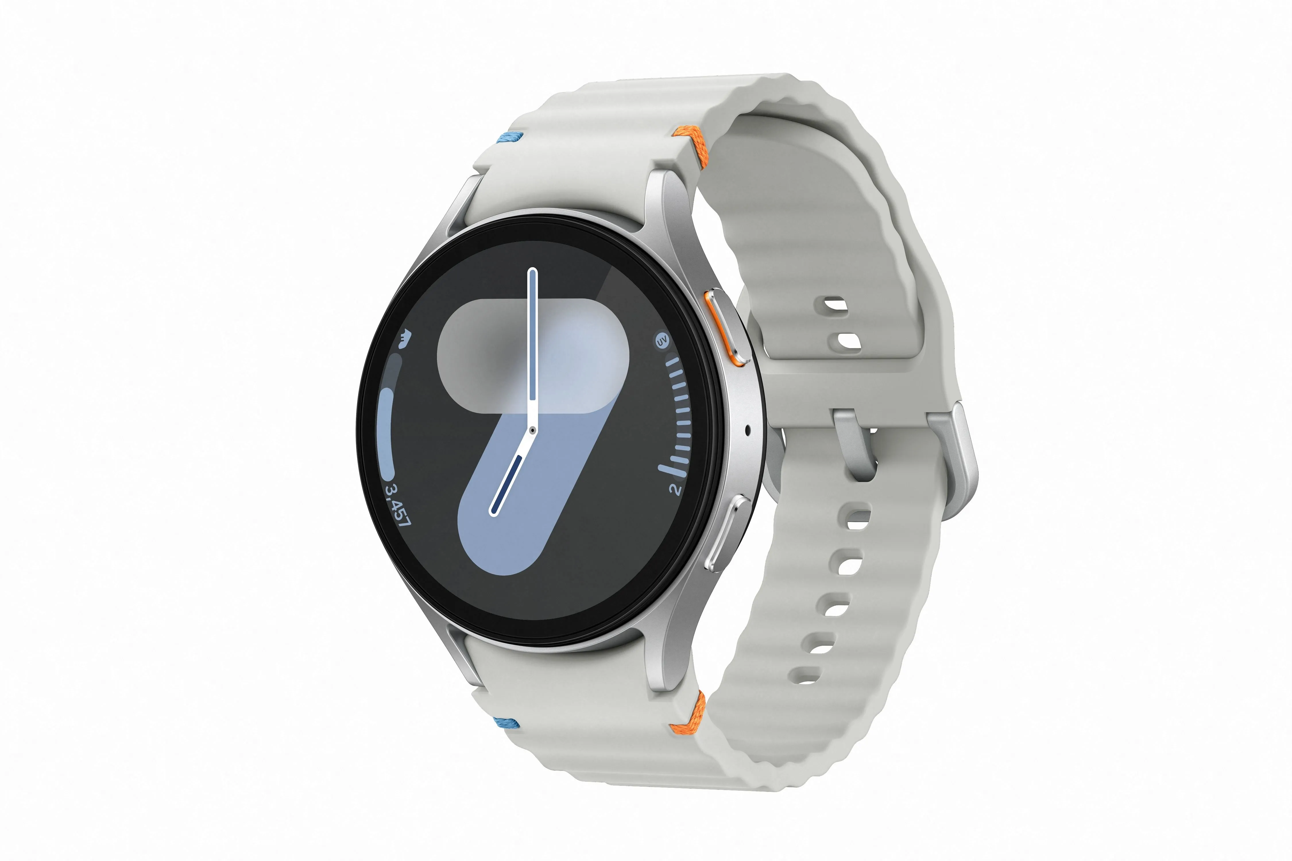 Samsung Galaxy Watch 7 với màn hình 40mm màu kem, hiển thị các tính năng theo dõi sức khỏe và giao diện One UI Watch 6