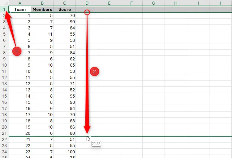 Sao chép và chèn một hàng tiêu đề vào vị trí mới trong Excel bằng cách giữ Ctrl+Shift và kéo thả, không ghi đè dữ liệu