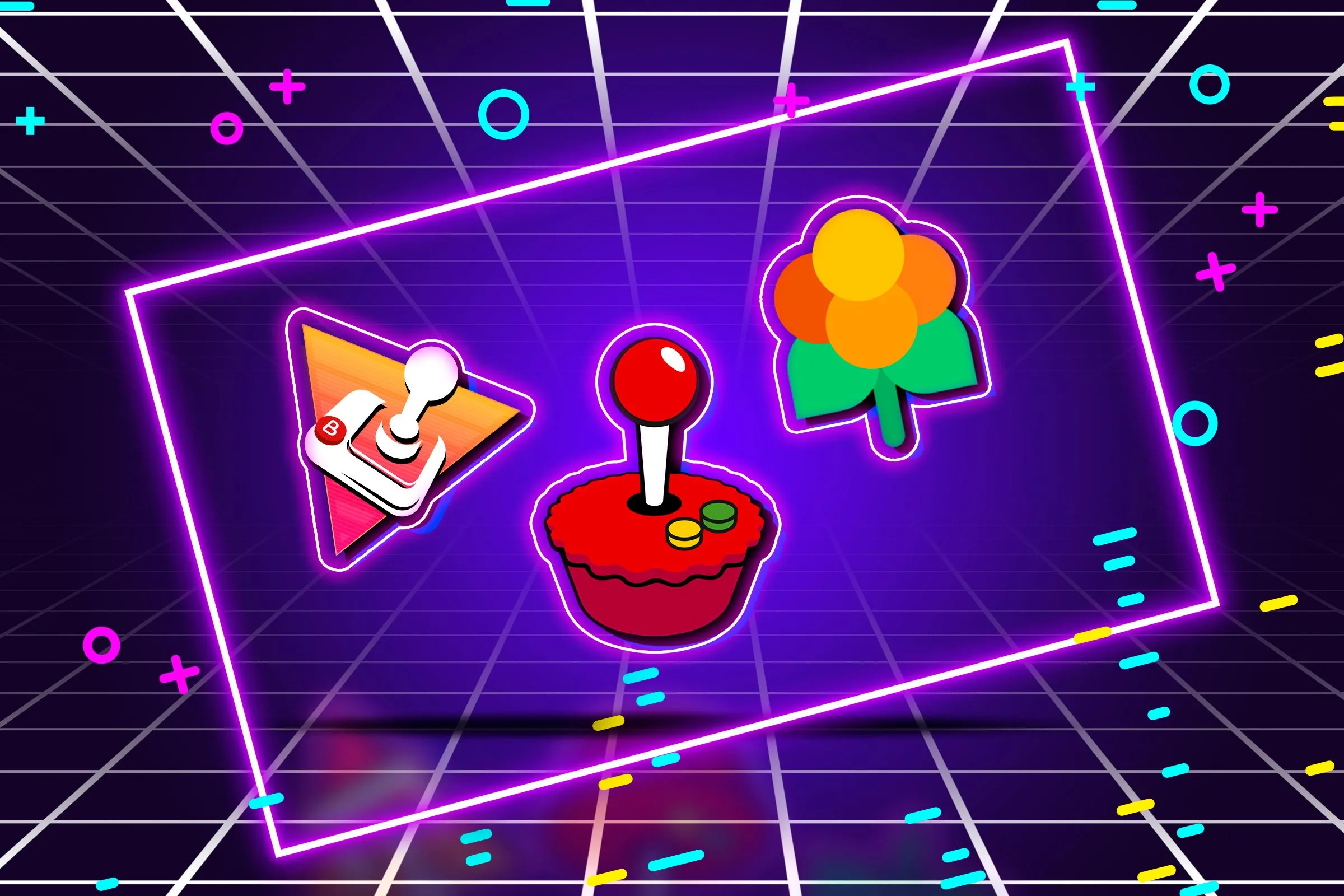 So sánh logo các hệ điều hành chơi game cổ điển Batocera, RetroPie và Lakka trong không gian game thủ retro