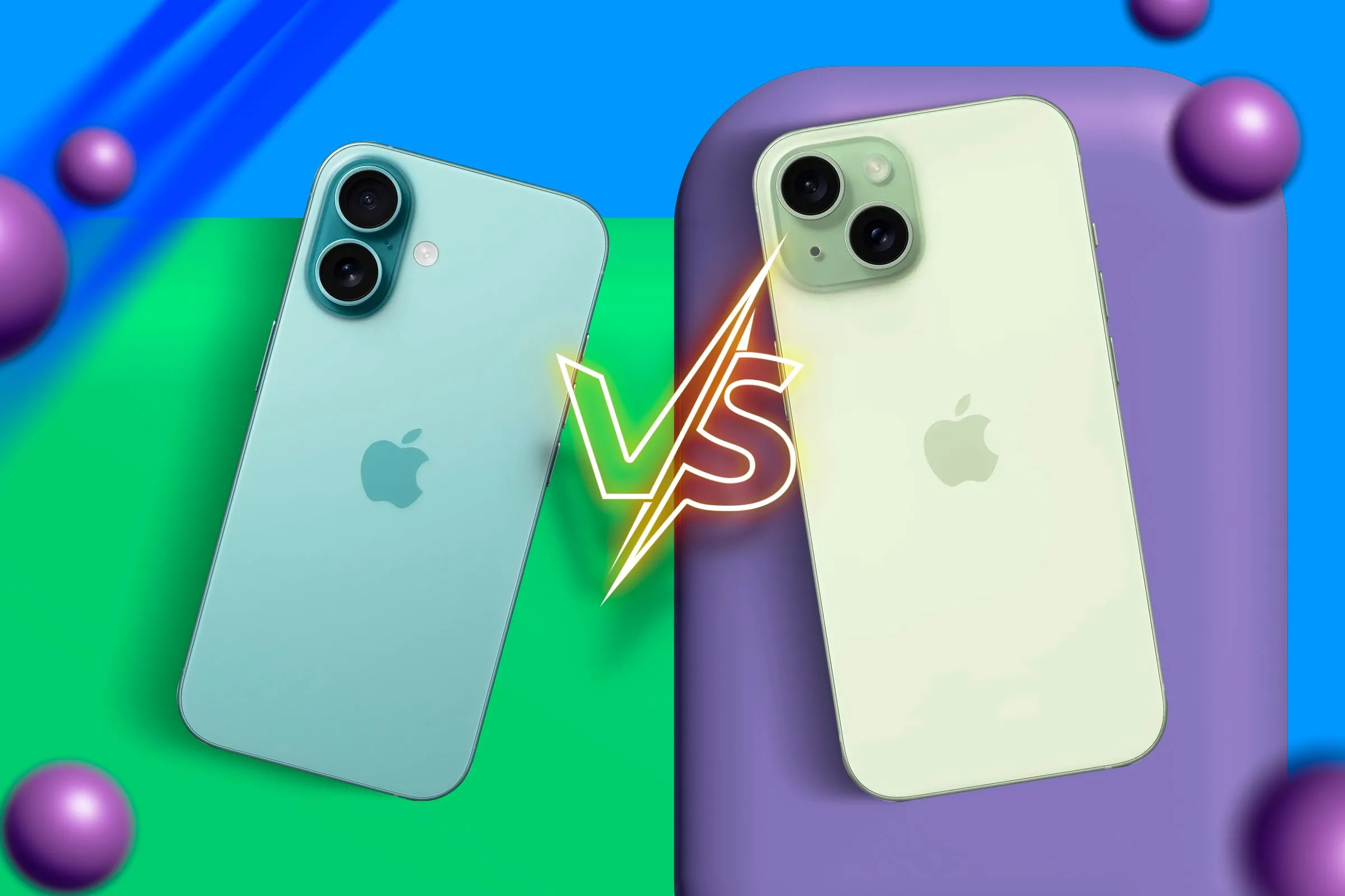 So sánh thiết kế iPhone 15 màu xanh dương và iPhone 16 màu xanh lá, thể hiện sự lựa chọn nâng cấp.