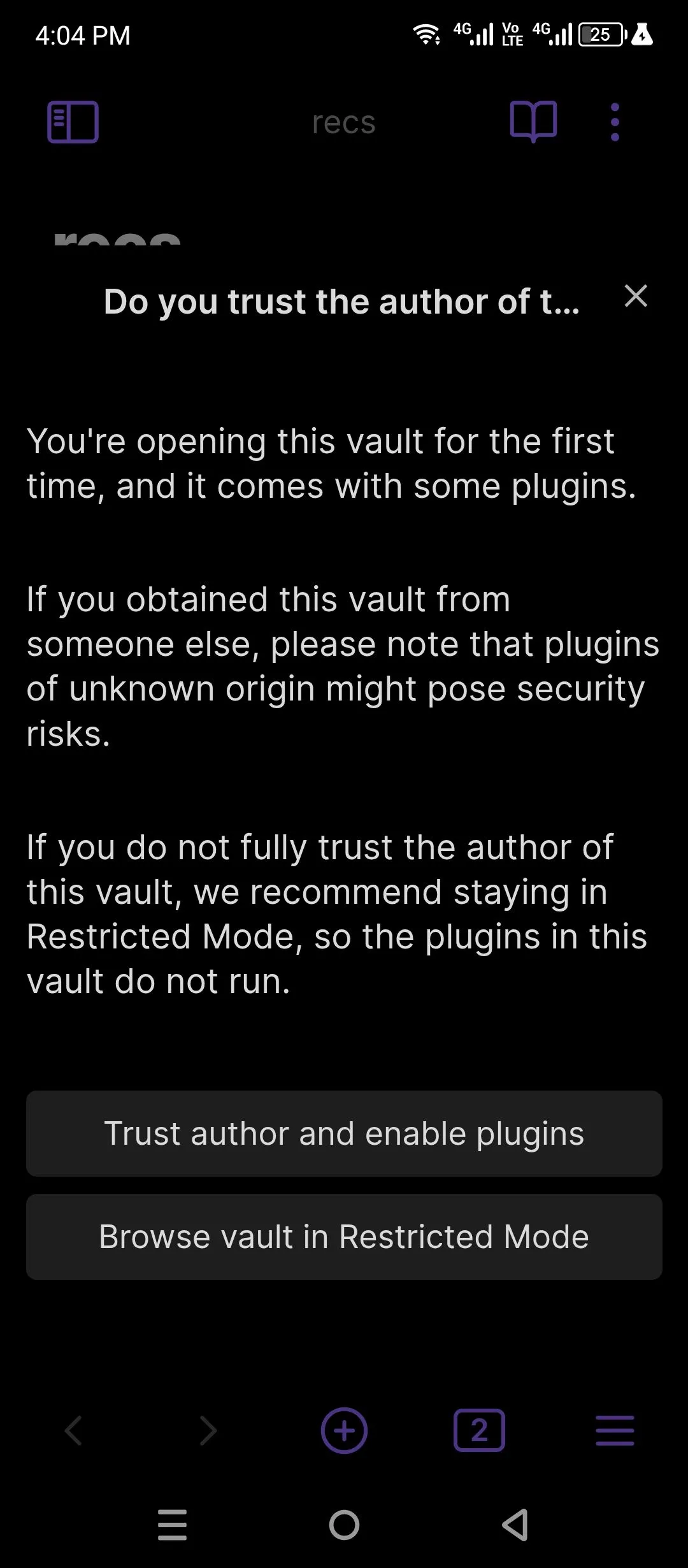 Tải vault Obsidian từ thư mục đồng bộ đám mây trên ứng dụng điện thoại.