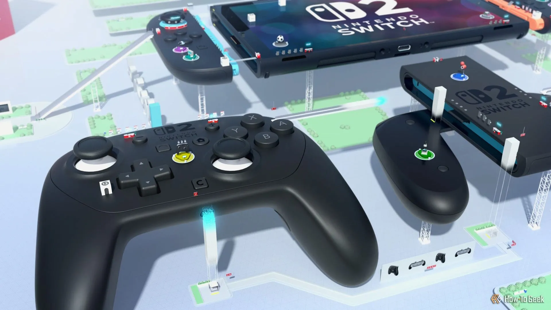 Tay cầm Nintendo Switch 2 Pro Controller và máy console trong phần mềm Welcome Tour