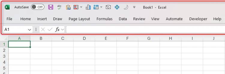 Thanh Ribbon trong Microsoft Excel đã được thu gọn, giúp tối đa hóa không gian hiển thị bảng tính.