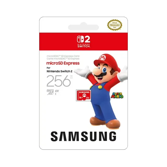 Thẻ nhớ microSD Express Samsung 256GB với hình ảnh Mario dành cho Nintendo Switch 2