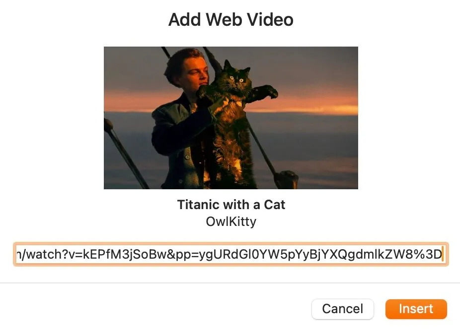 Thêm liên kết video để nhúng vào tài liệu trong Pages trên máy Mac.