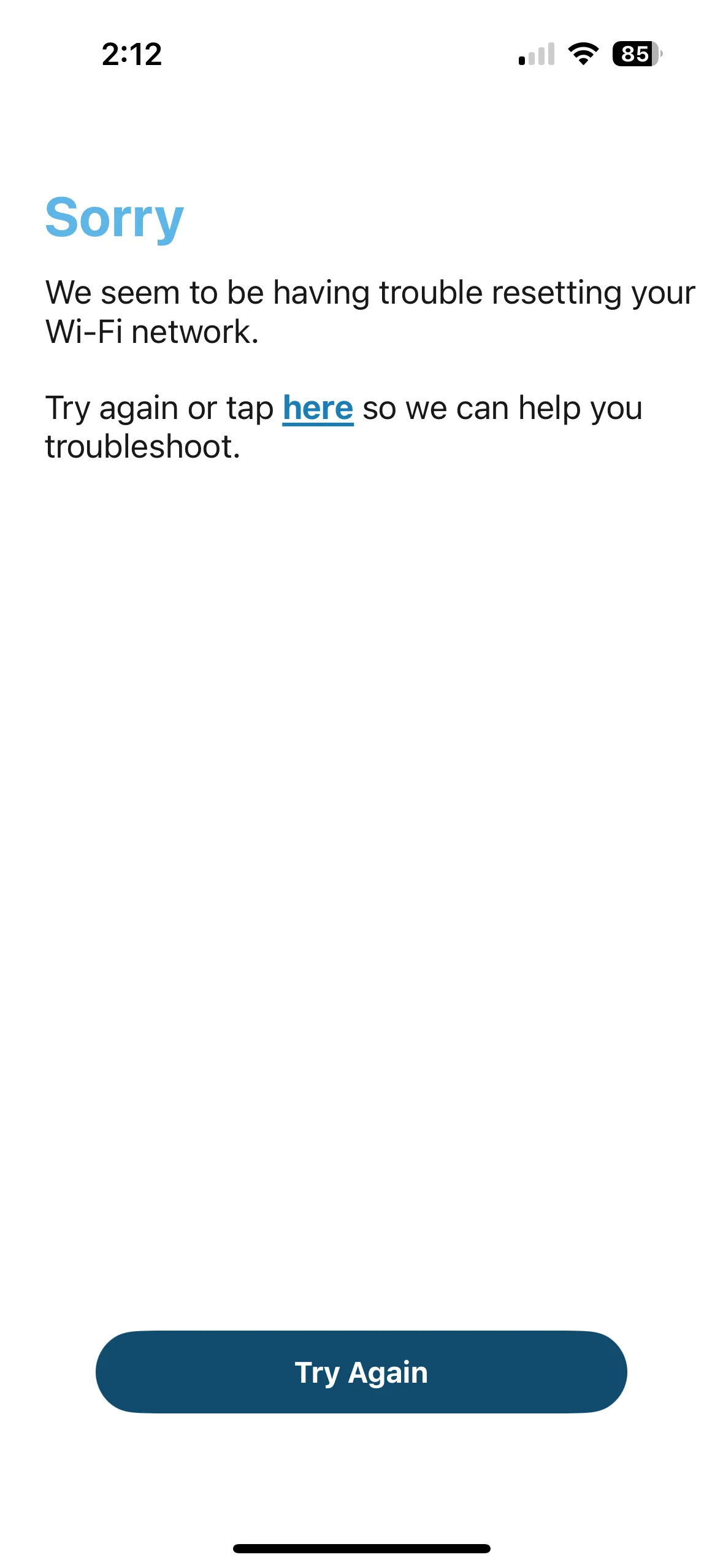 Thông báo lỗi &quot;Something went wrong, please try again&quot; trên ứng dụng MyQ iOS