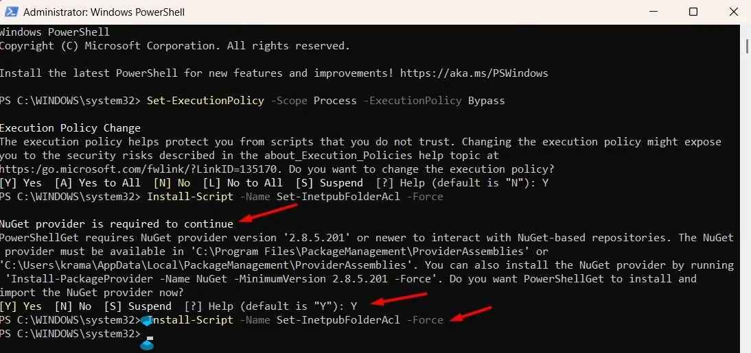 Thông báo yêu cầu cài đặt NuGet provider trong PowerShell khi chạy script