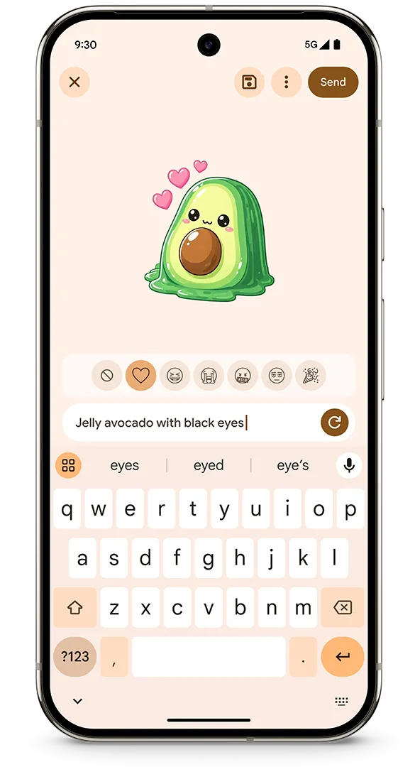 Tính năng Pixel Studio trên Gboard của Pixel 9 Pro cho phép tạo sticker AI từ văn bản hoặc ảnh