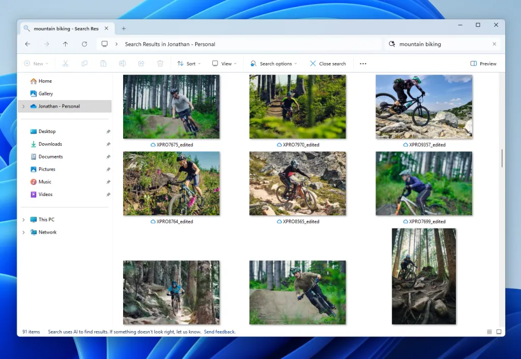 Tính năng tìm kiếm ảnh ngữ nghĩa mới trong File Explorer của Windows 11 trên Copilot+ PC, tích hợp OneDrive