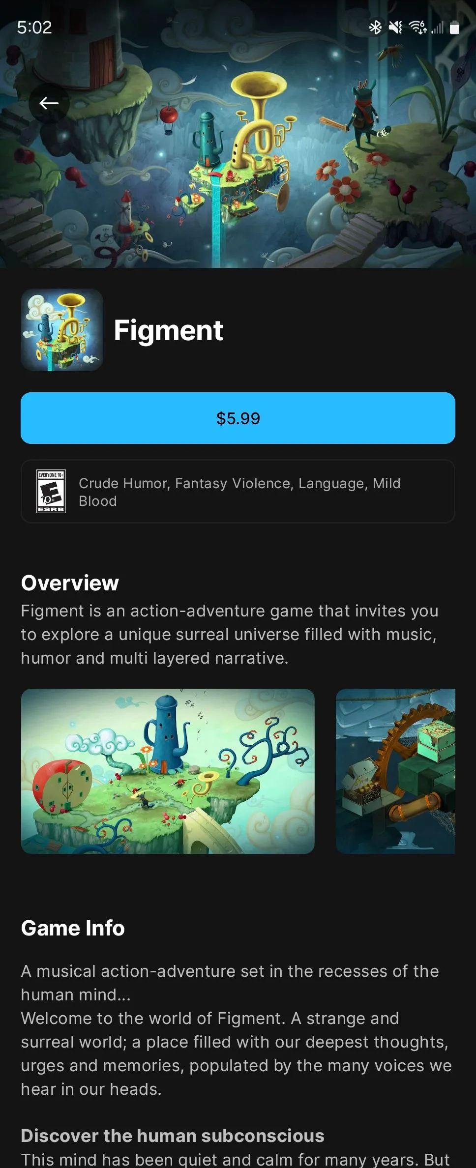 Trang thông tin game Figment trên cửa hàng Epic Games Store phiên bản Android