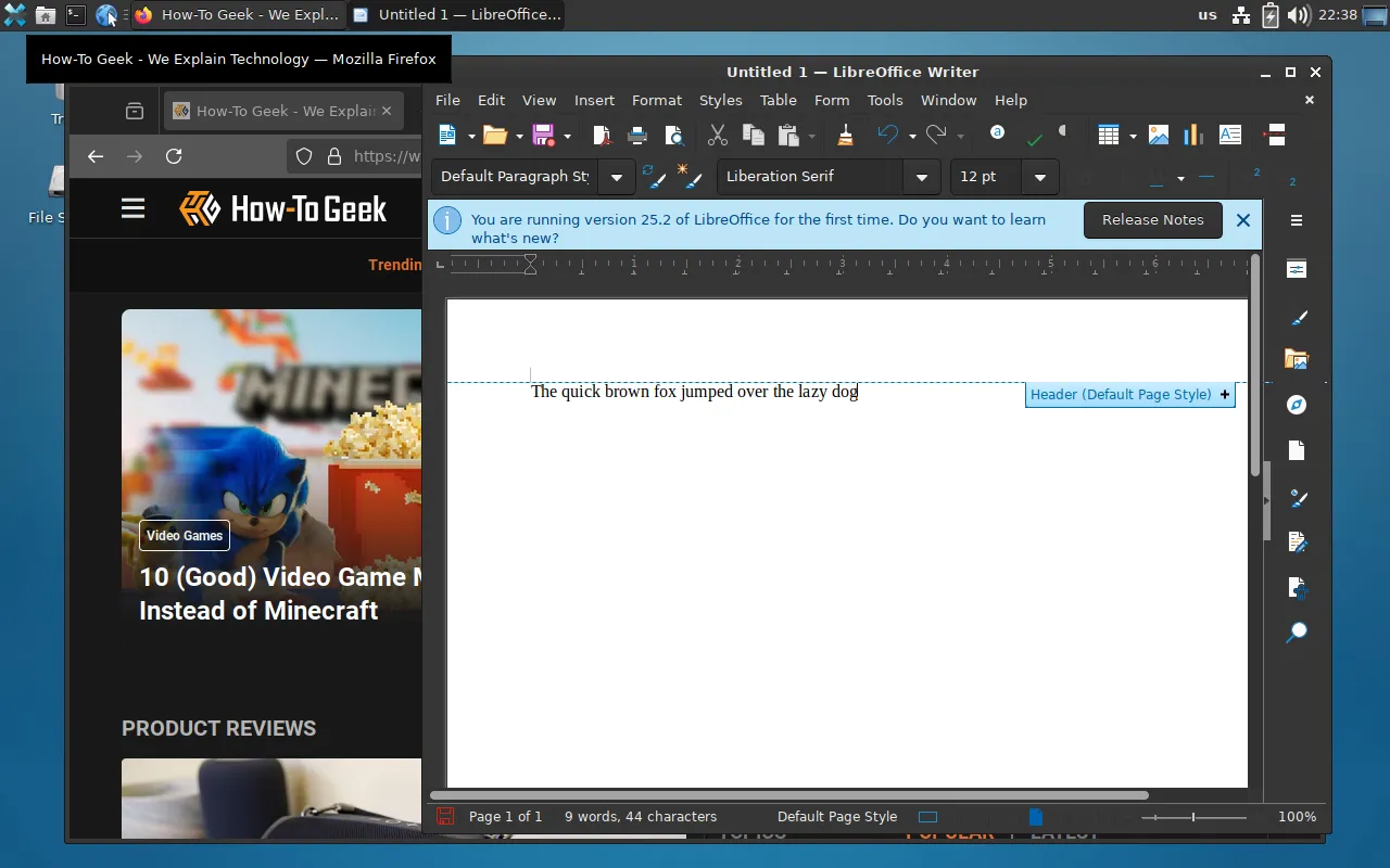 Trình duyệt Firefox và bộ ứng dụng văn phòng LibreOffice chạy trên môi trường Xfce của PorteuX