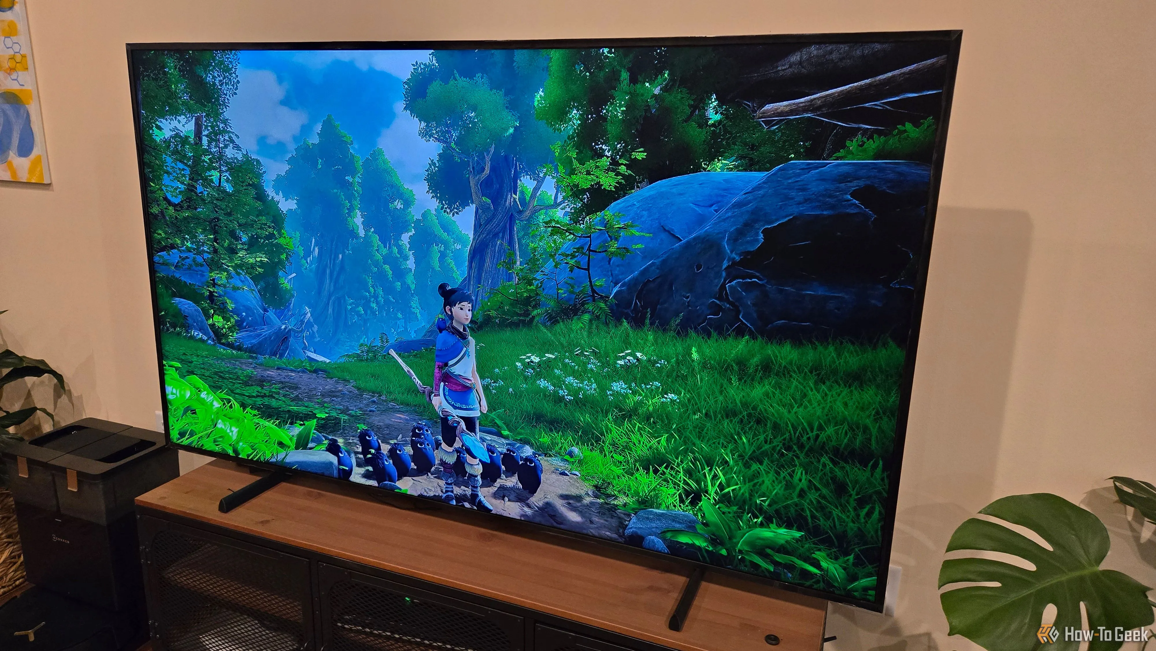 Trò chơi Kena Bridge of Spirits đang được truyền phát qua NVIDIA GeForce NOW trên TV Samsung The Frame
