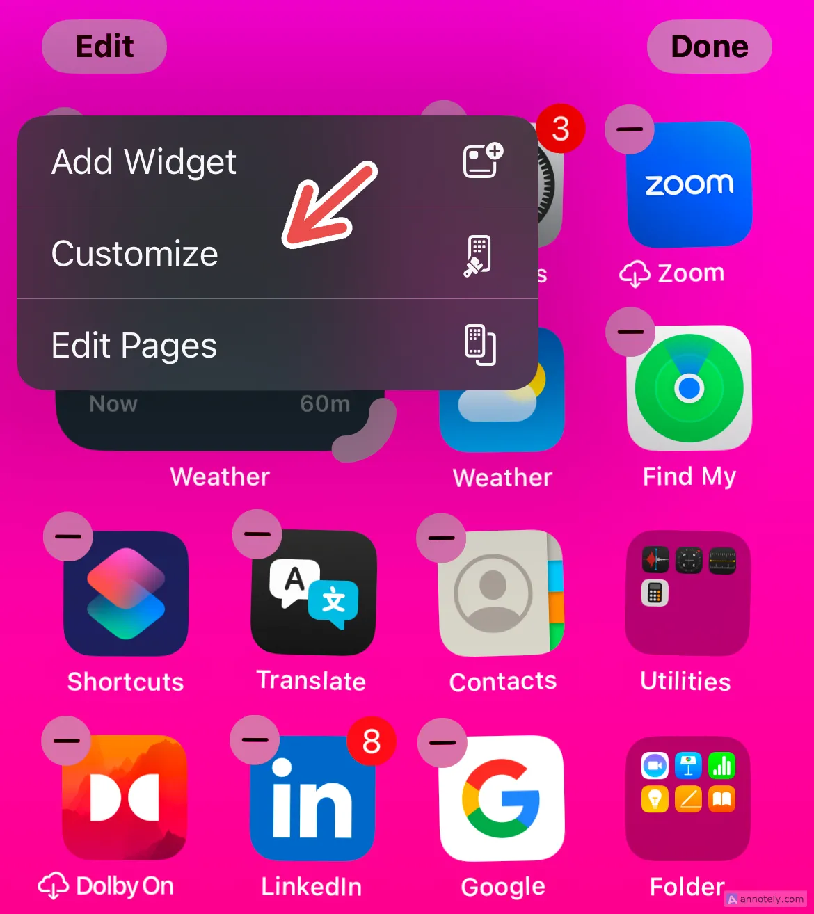 Tùy chỉnh ứng dụng trên màn hình chính iPhone