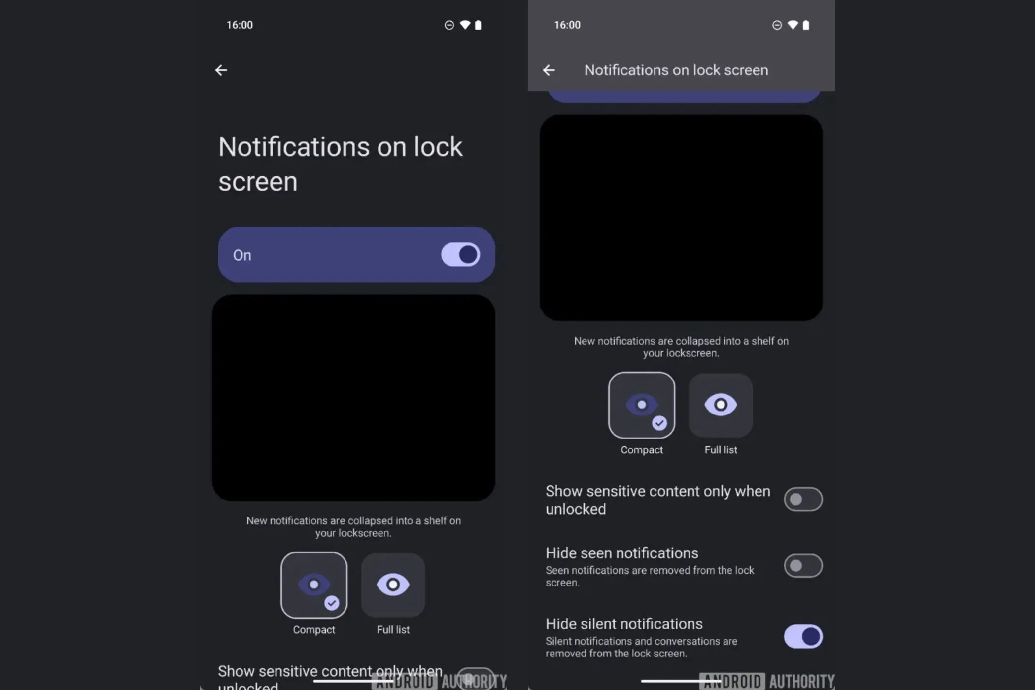 Tùy chọn ẩn thông báo đã xem trên màn hình khóa trong bản thử nghiệm Android 16, giúp màn hình hiển thị gọn gàng hơn.