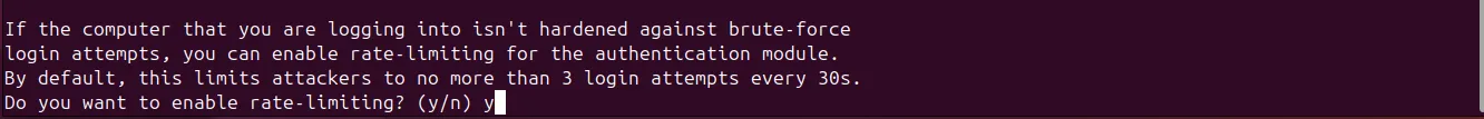 Tùy chọn cấu hình giới hạn tốc độ (rate-limiting) của Google Authenticator trên terminal Ubuntu nhằm chống tấn công brute-force.