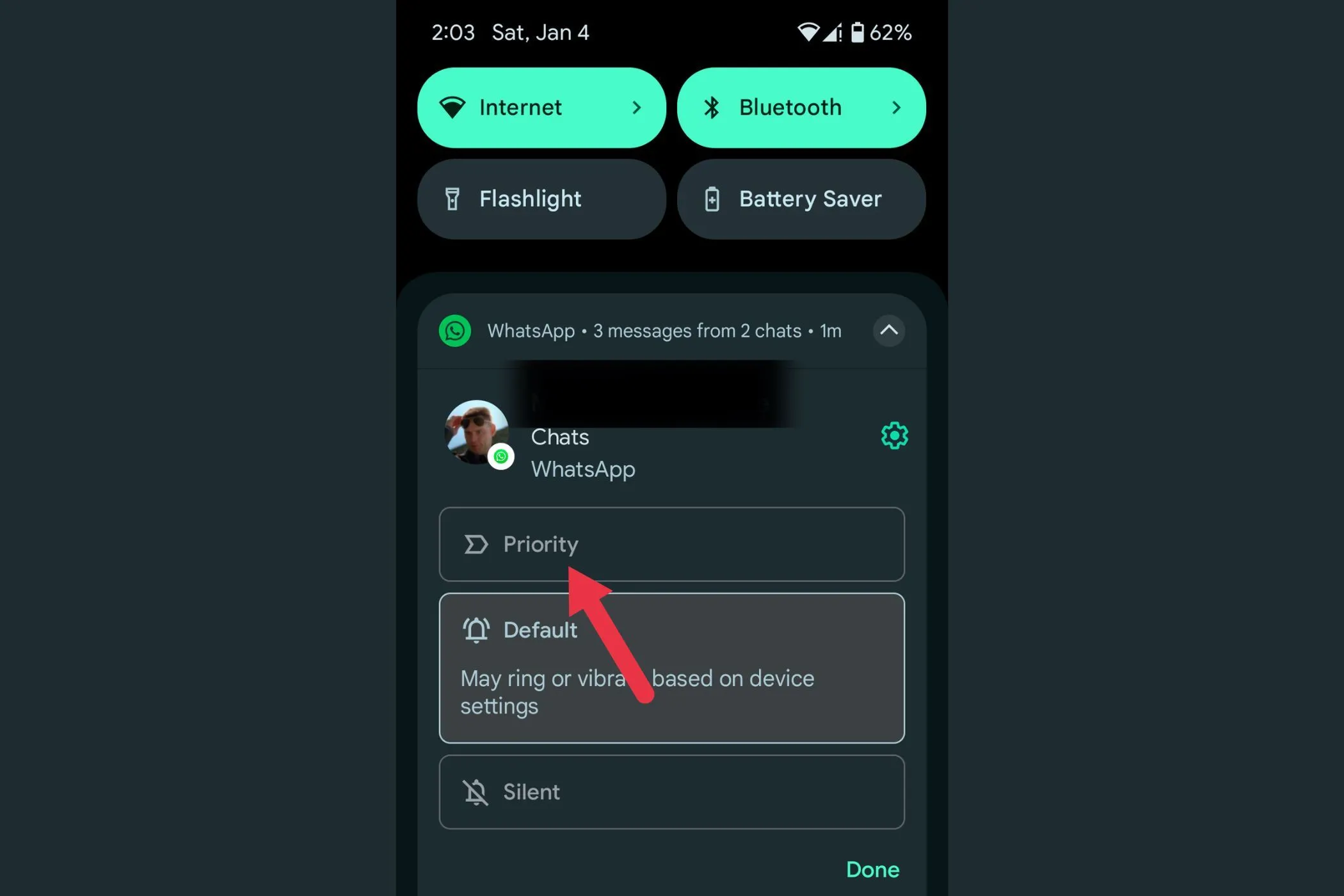 Tùy chọn "Priority" (Ưu tiên) để cài đặt mức độ ưu tiên cho thông báo trên Android