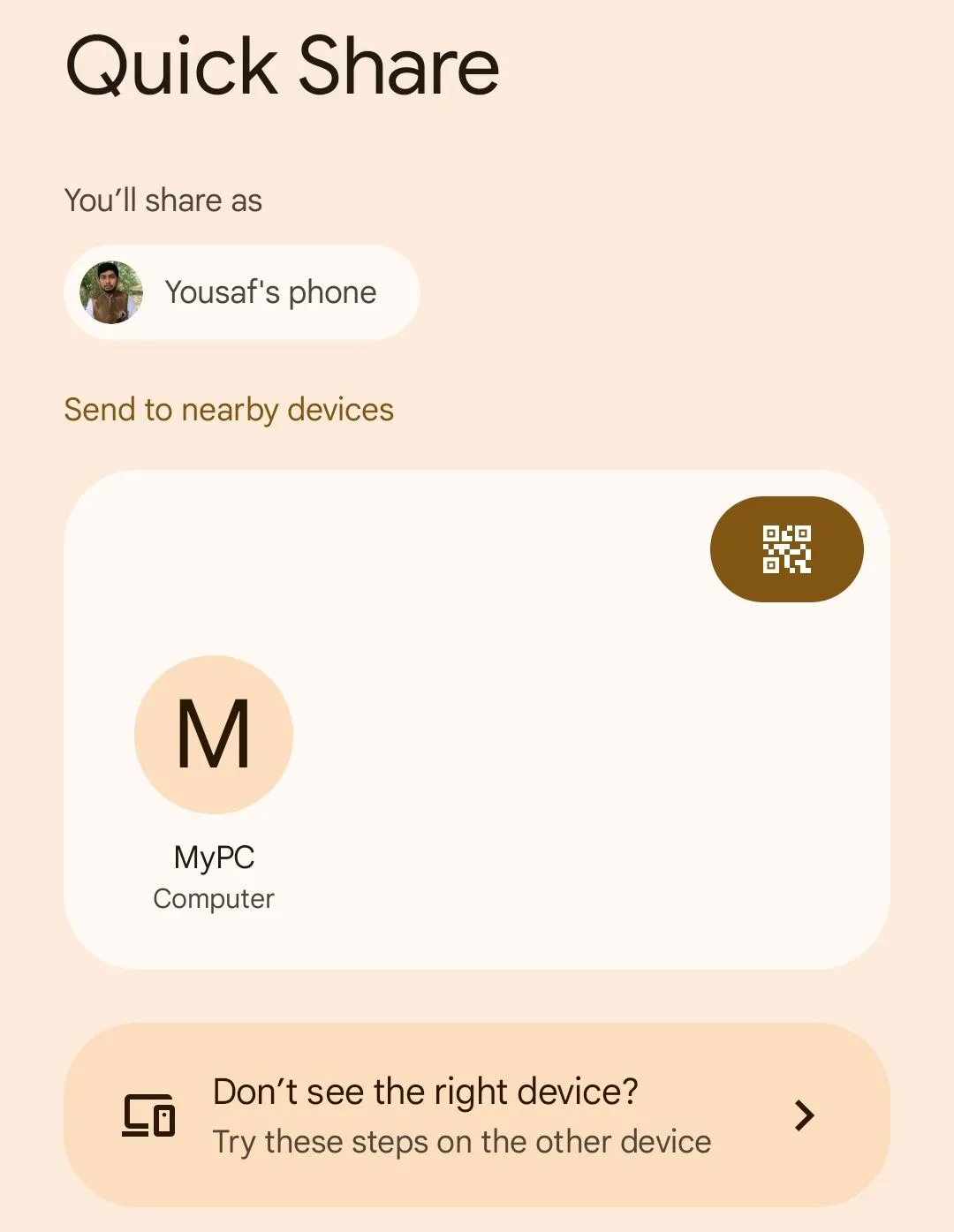 Tùy chọn Quick Share trên Android khi gửi tệp tin, cho phép chọn máy tính Linux làm đích đến thông qua Packet.