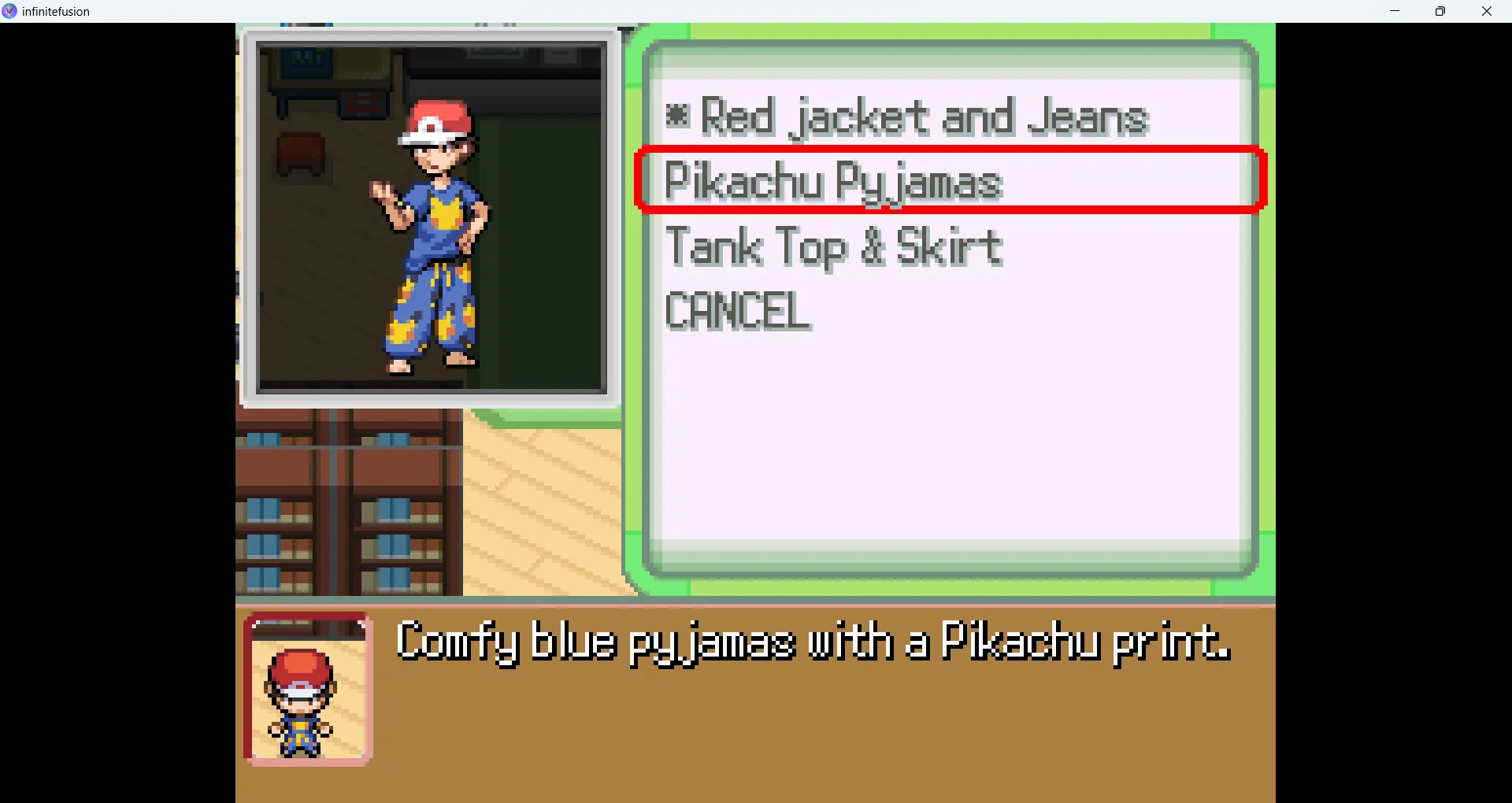 Tùy chọn trang phục cho nhân vật trong game Pokémon Infinite Fusion