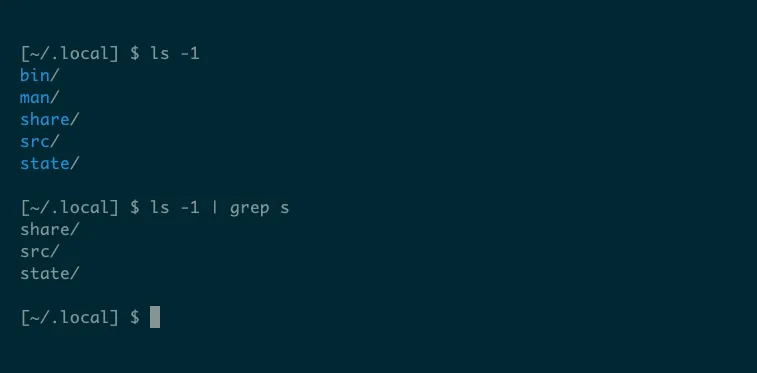 Ví dụ sử dụng lệnh grep trong Linux để lọc kết quả đầu ra từ lệnh ls qua pipeline.