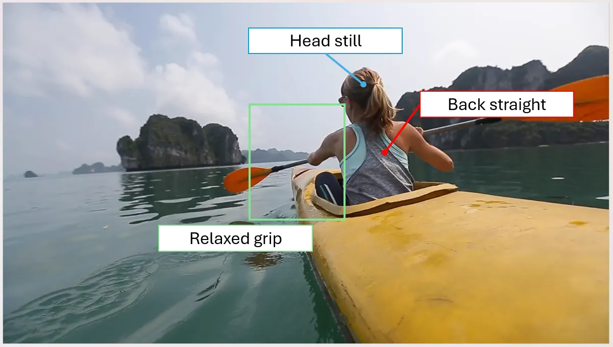 Video về người chèo thuyền kayak trong PowerPoint với ba nhãn chú thích kỹ thuật