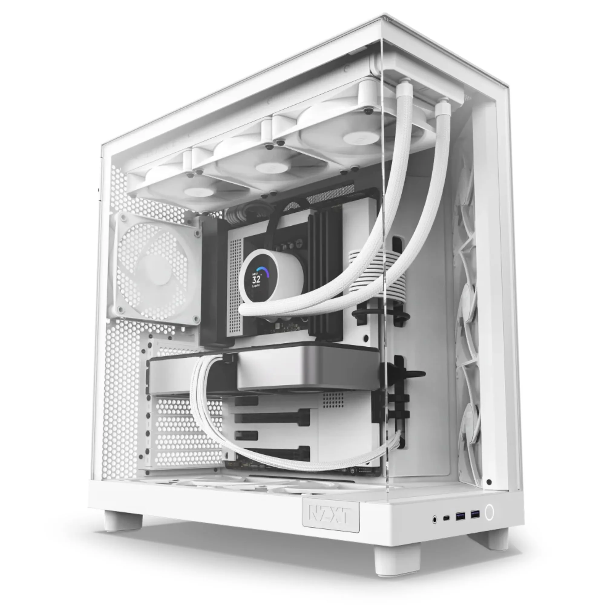 Vỏ case PC NZXT H6 Flow bằng kính cường lực màu đen, trưng bày các linh kiện bên trong