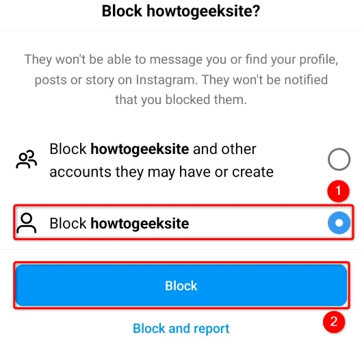 Xác nhận chặn tài khoản Instagram