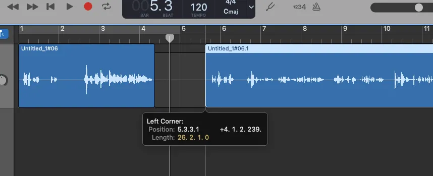 Xóa một phần của clip âm thanh trong GarageBand