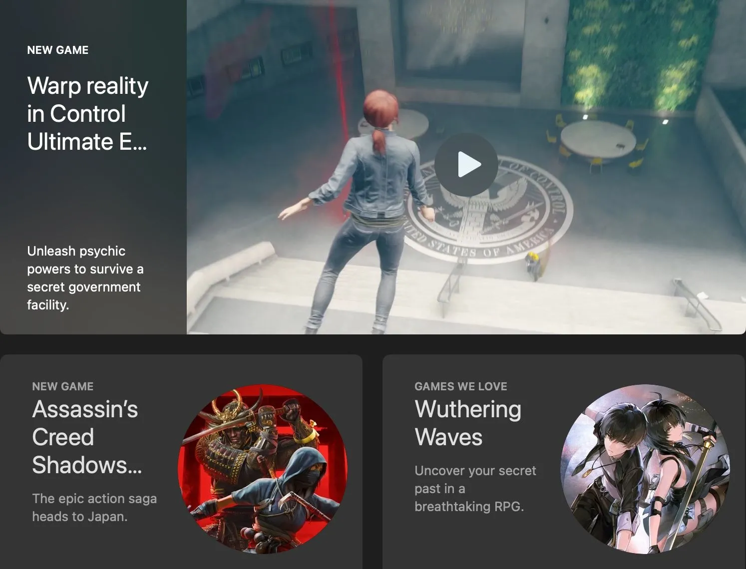 Ảnh chụp màn hình App Store hiển thị một thông báo về game Control