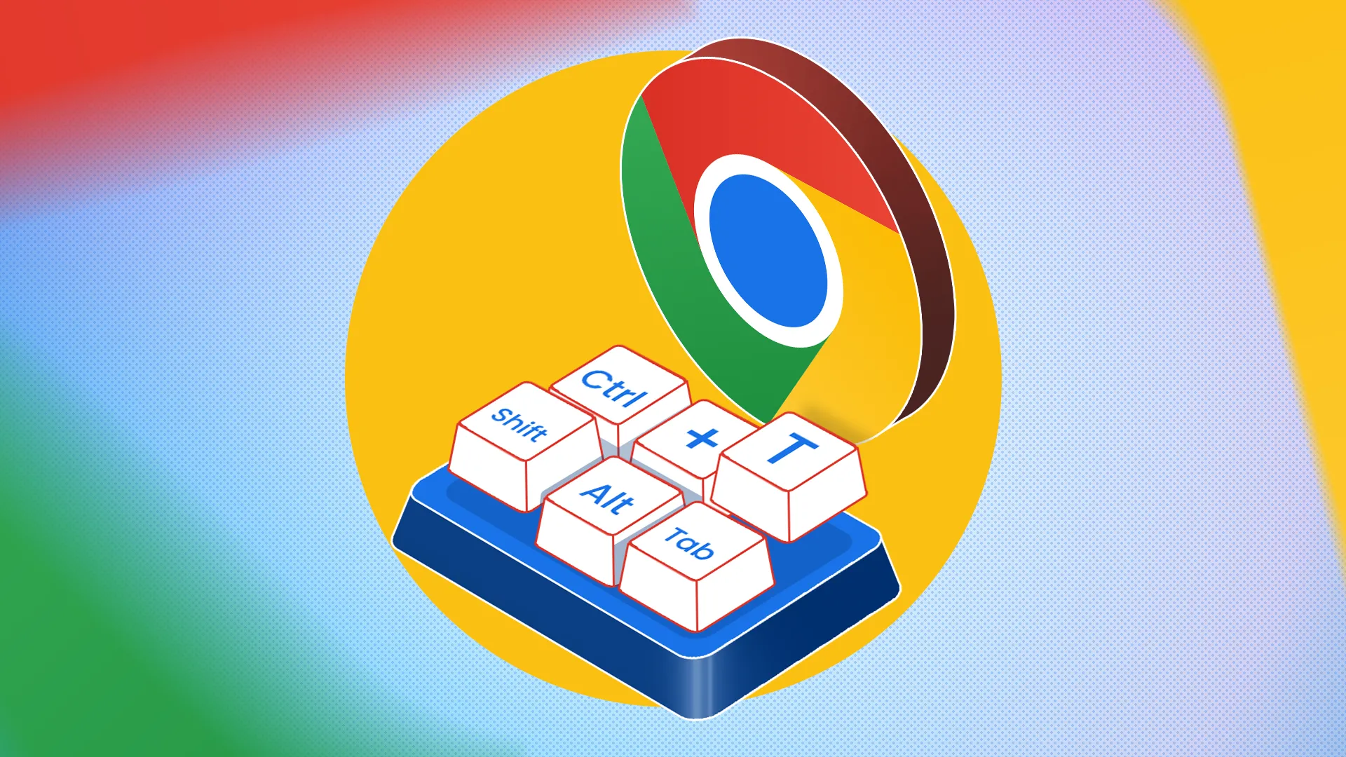 Bàn phím mini và logo Chrome minh họa phím tắt tìm kiếm trên trình duyệt