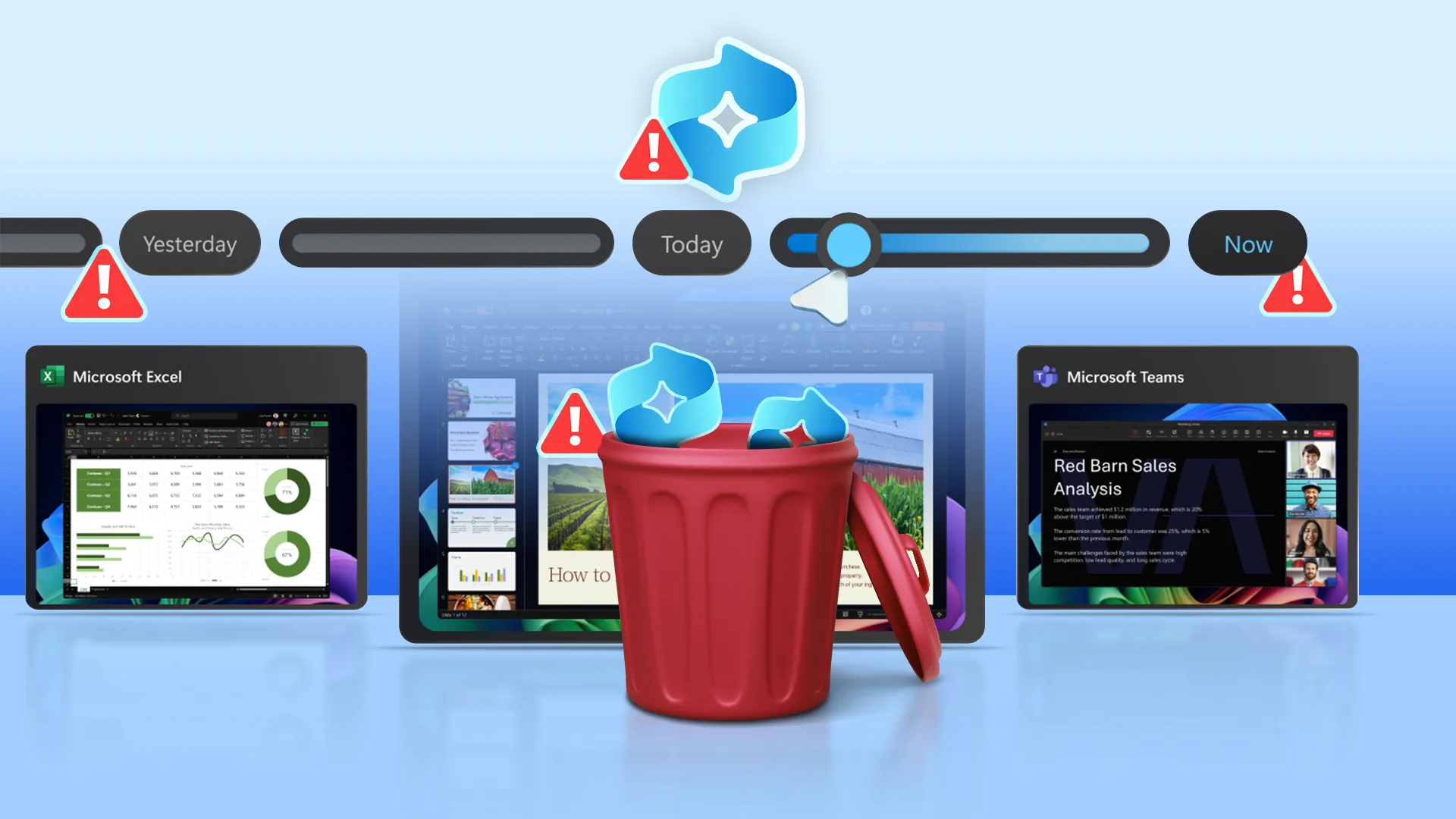 Biểu tượng Windows Recall trong thùng rác, tượng trưng cho việc quản lý quyền riêng tư và xóa dữ liệu trên tính năng AI