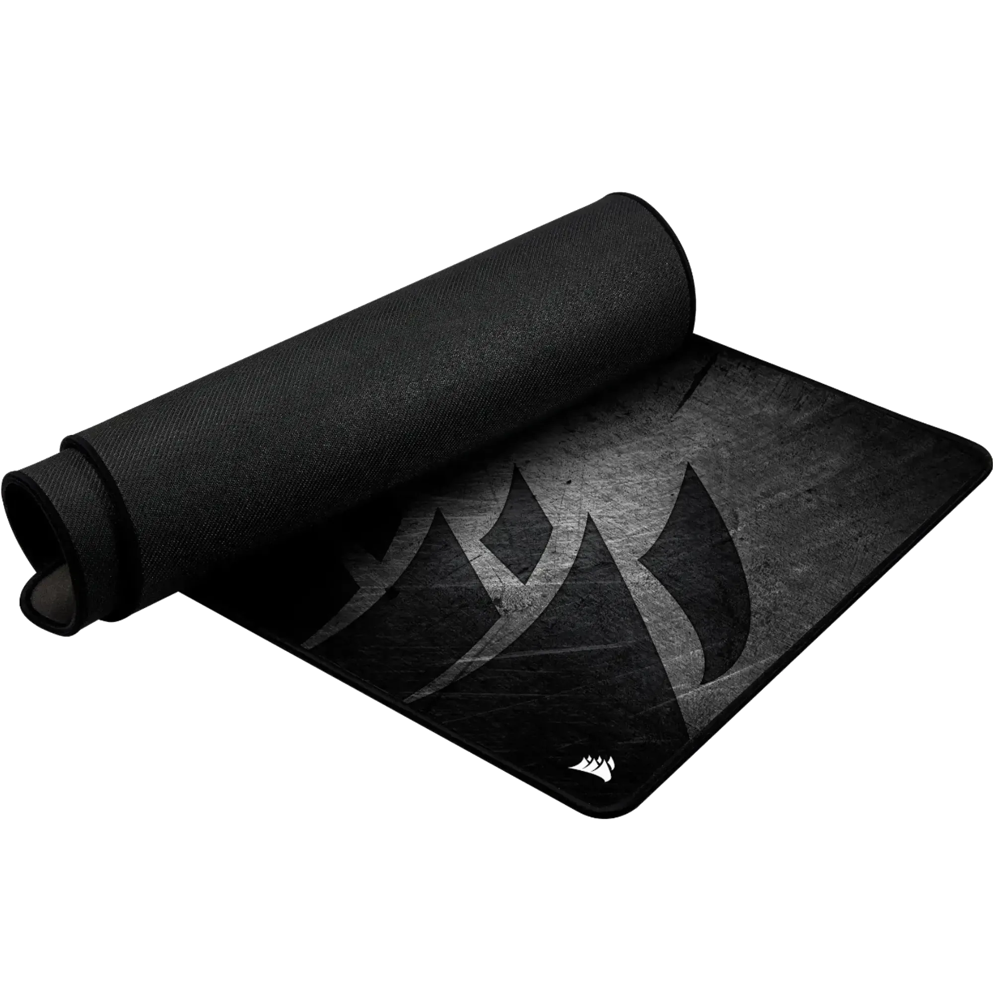 Lót chuột Corsair MM350 Pro Extended XL cuộn tròn, minh họa độ dày và tính linh hoạt của bàn di chuột