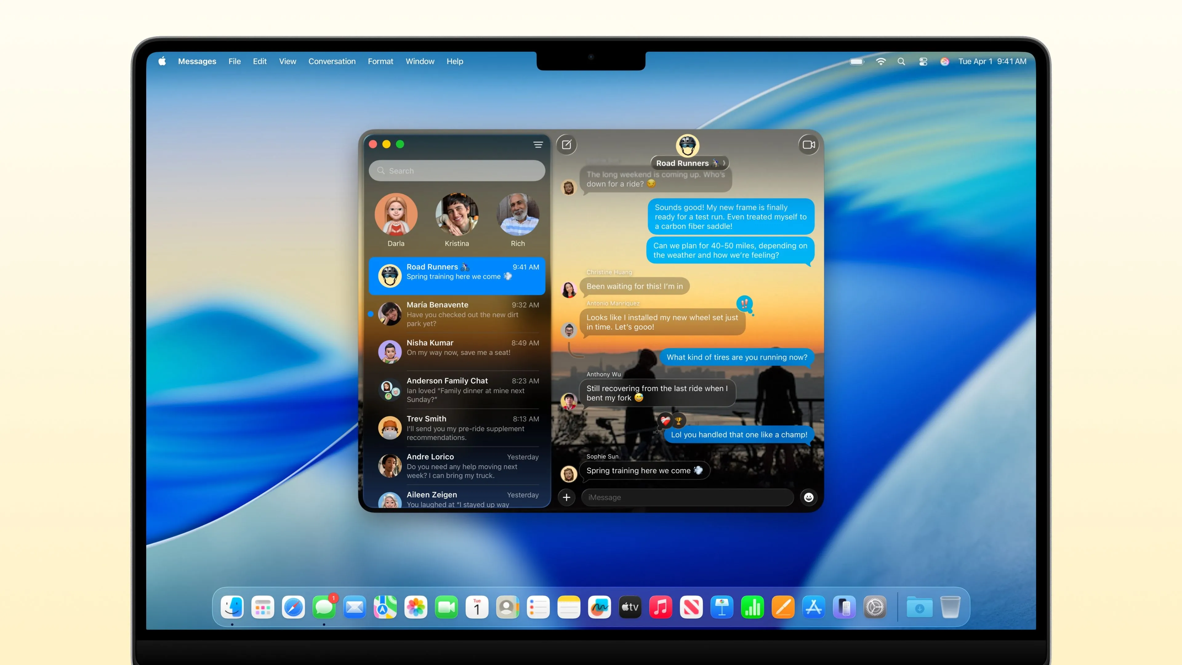 macOS Tahoe hiển thị các hình nền iMessage trong ứng dụng Tin nhắn.