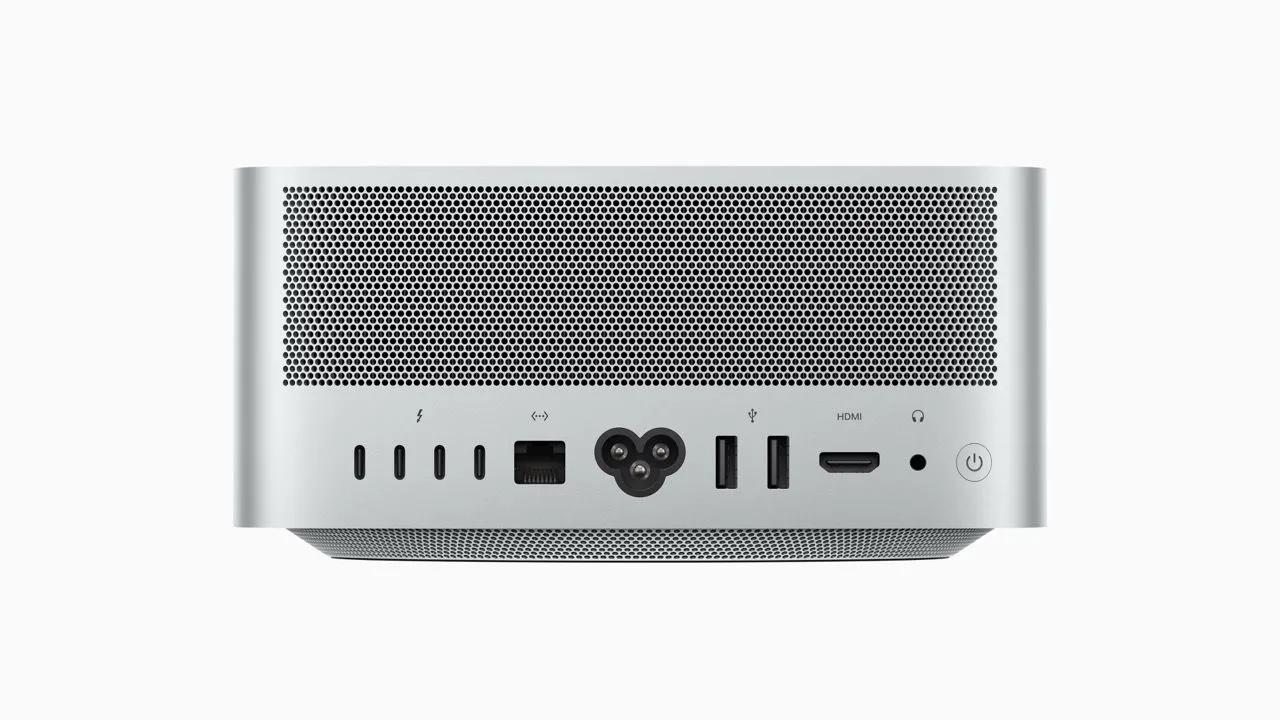 Mặt sau của Mac Studio, hiển thị các cổng kết nối đa dạng bao gồm cả USB-A.