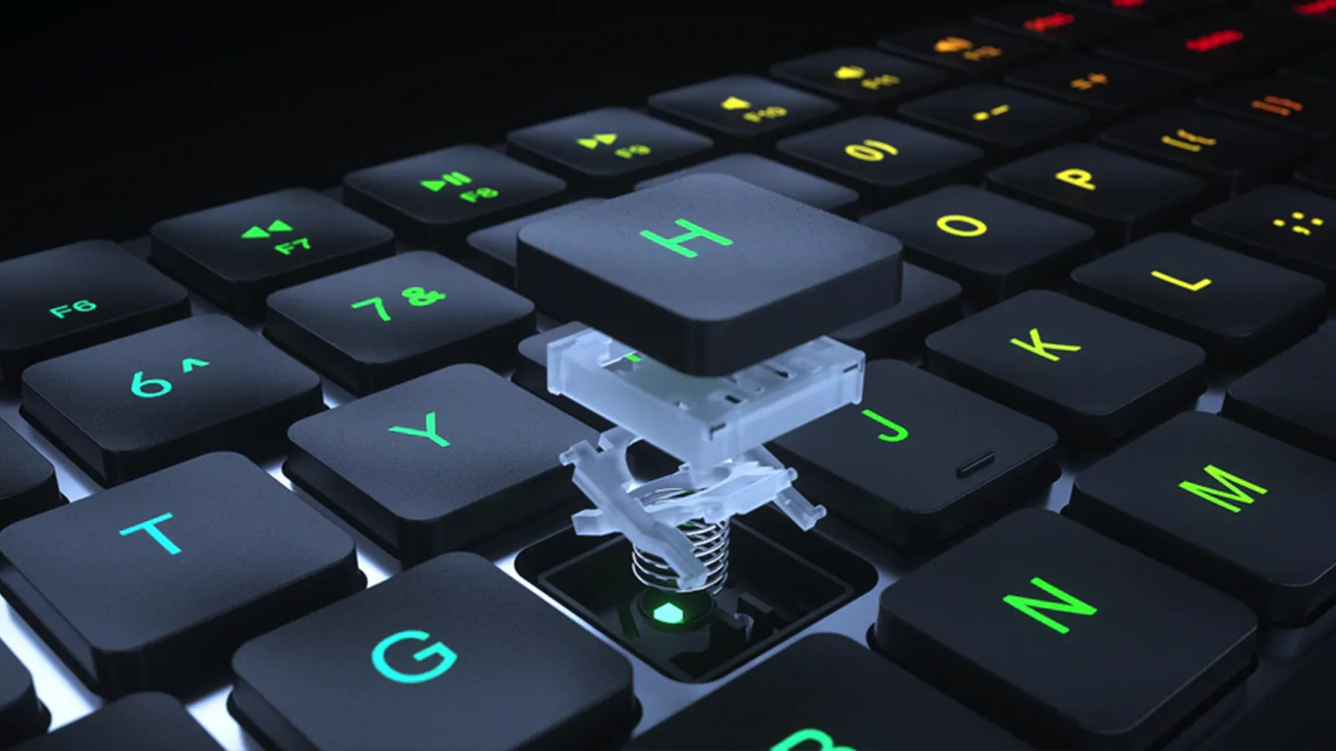 Minh họa cấu tạo của switch LP85, cho thấy cơ chế kết hợp giữa dome cao su và các yếu tố cơ học trong bàn phím hybrid.