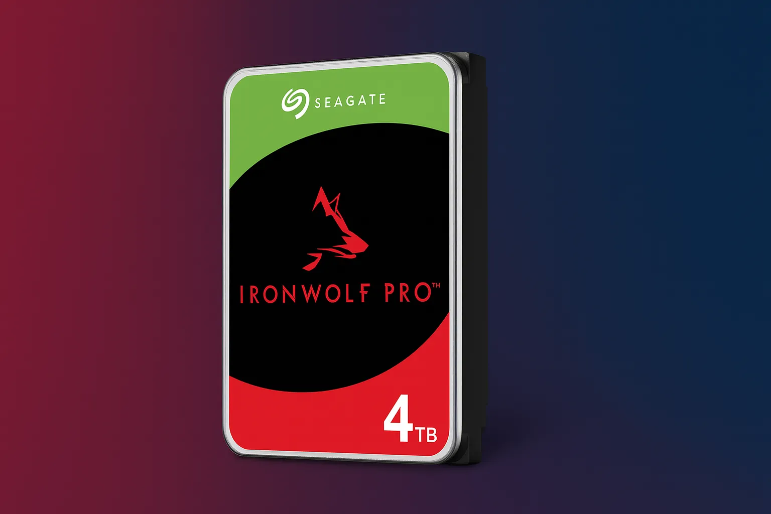 Ổ cứng Seagate IronWolf Pro 4TB trên nền chuyển màu, thể hiện khả năng lưu trữ linh hoạt.