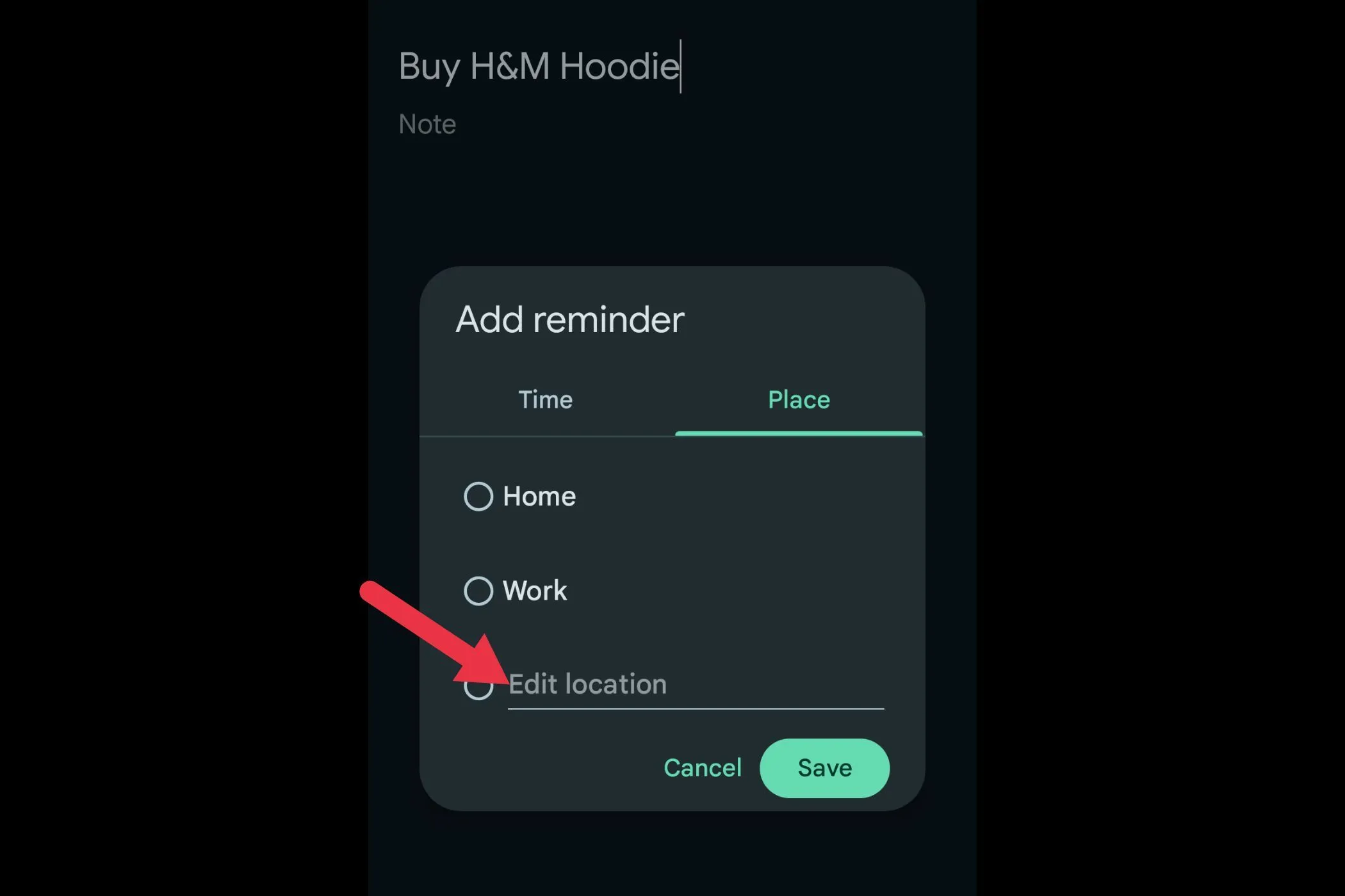 Tùy chọn nhập địa điểm nhắc nhở