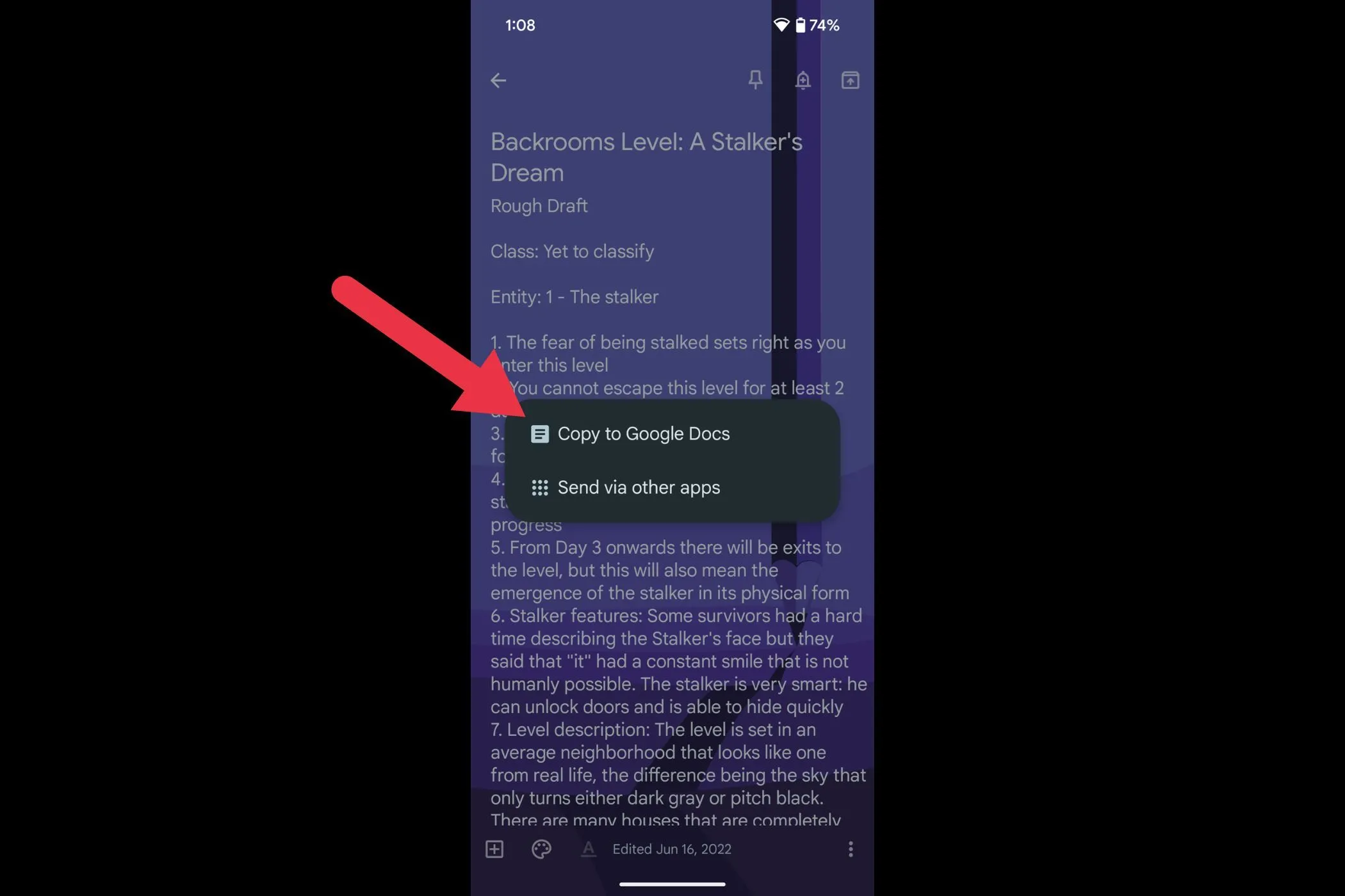 Tùy chọn sao chép ghi chú sang Google Docs