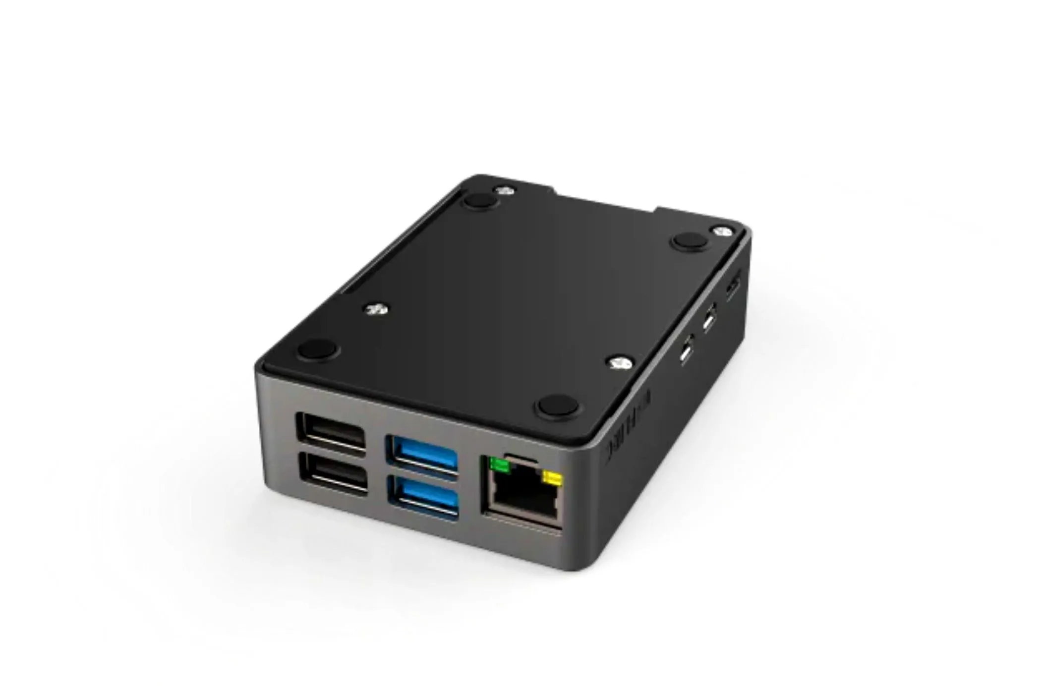 Vỏ Kodi Limited Edition Raspberry Pi màu xám nòng súng trên nền trắng, thể hiện sự sang trọng và bảo vệ.