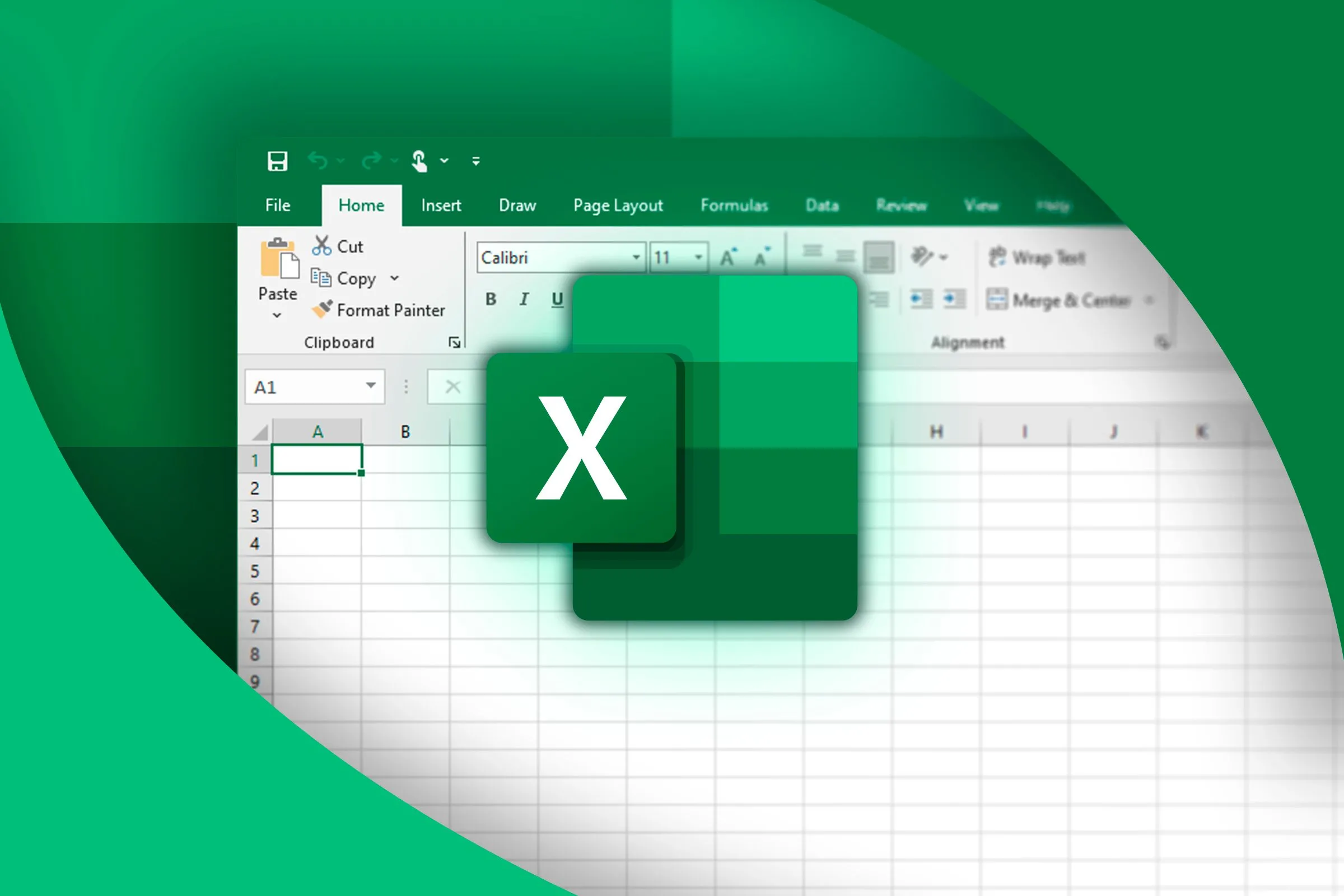 Bảng tính Excel ở nền với logo Excel ở phía trước